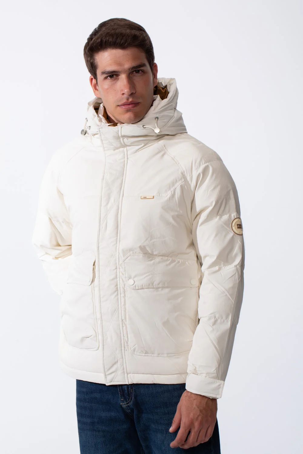 Men's Puffer Design Cozy Hood Side Pockets With Button Flap Front Zip-Up Warmth Waterproof Jacket - Image 5