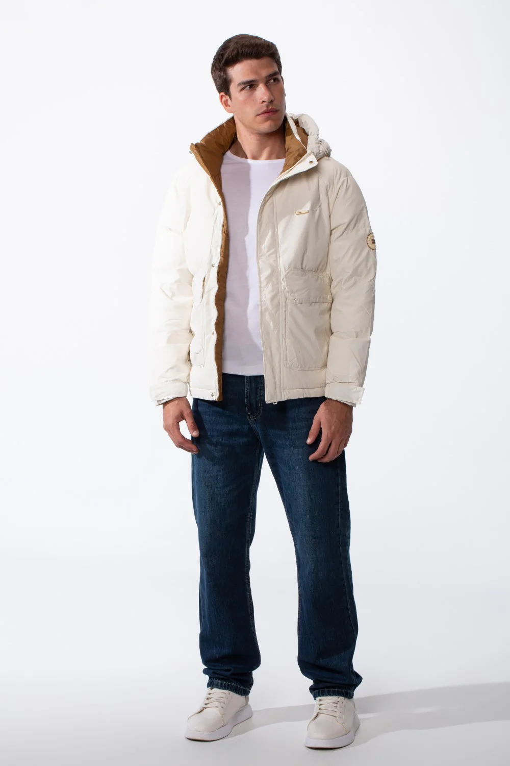 Men's Puffer Design Cozy Hood Side Pockets With Button Flap Front Zip-Up Warmth Waterproof Jacket - Image 7