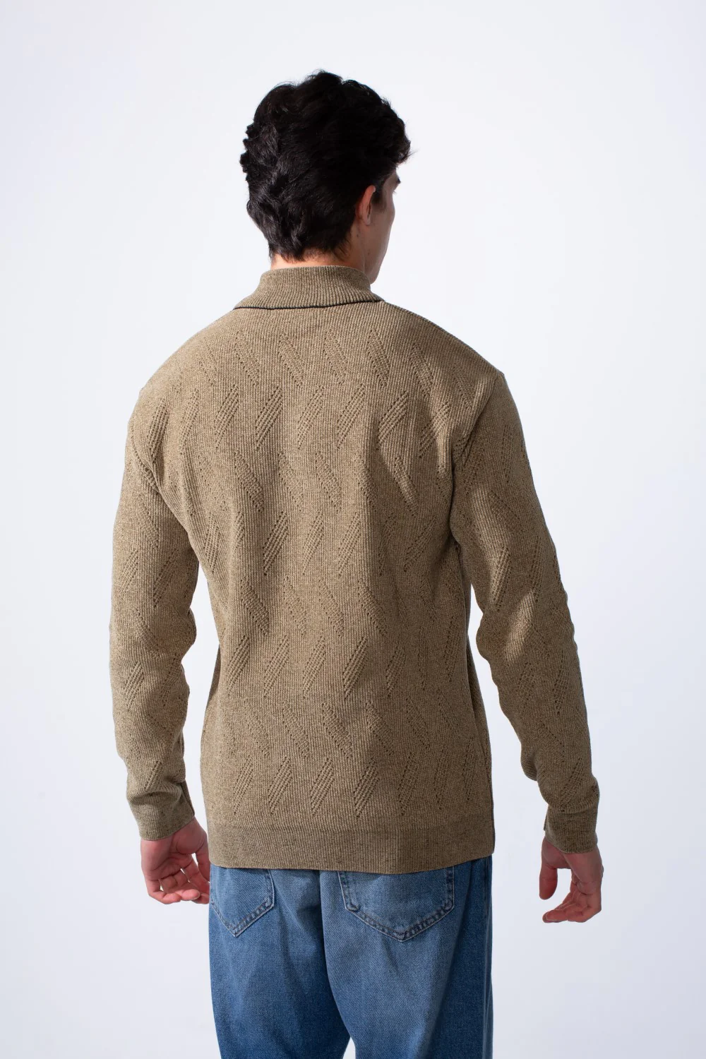 Men's Quarter Zip Textured Fabric High Neck Slim Fit Modern Pullover - Image 10