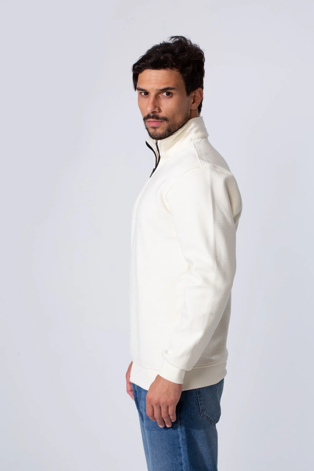 Men's Quarter-Zip Mock Neck Sweatshirt Detailed Tomato Store With Elasticated Cuffs And Ham - Image 12