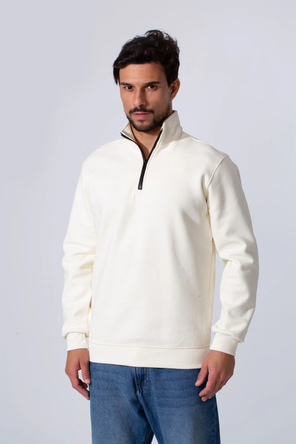 Men's Quarter-Zip Mock Neck Sweatshirt Detailed Tomato Store With Elasticated Cuffs And Ham - Image 9