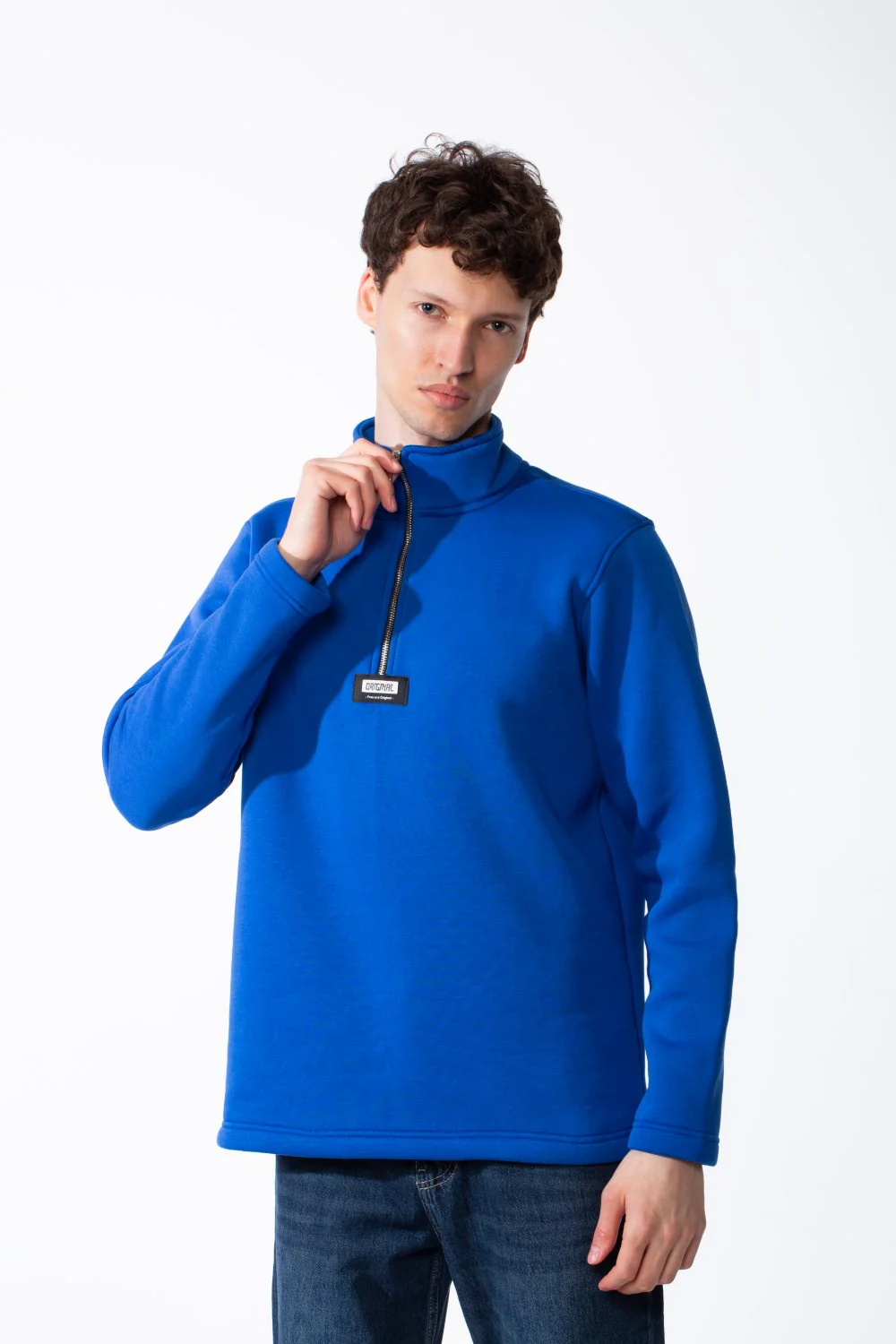 Men's Quarter-Zip Mock Neck Sweatshirt Detailed With Contrasting Metallic Zipper Branded Label Double Stitched Flat hem And Cuffs