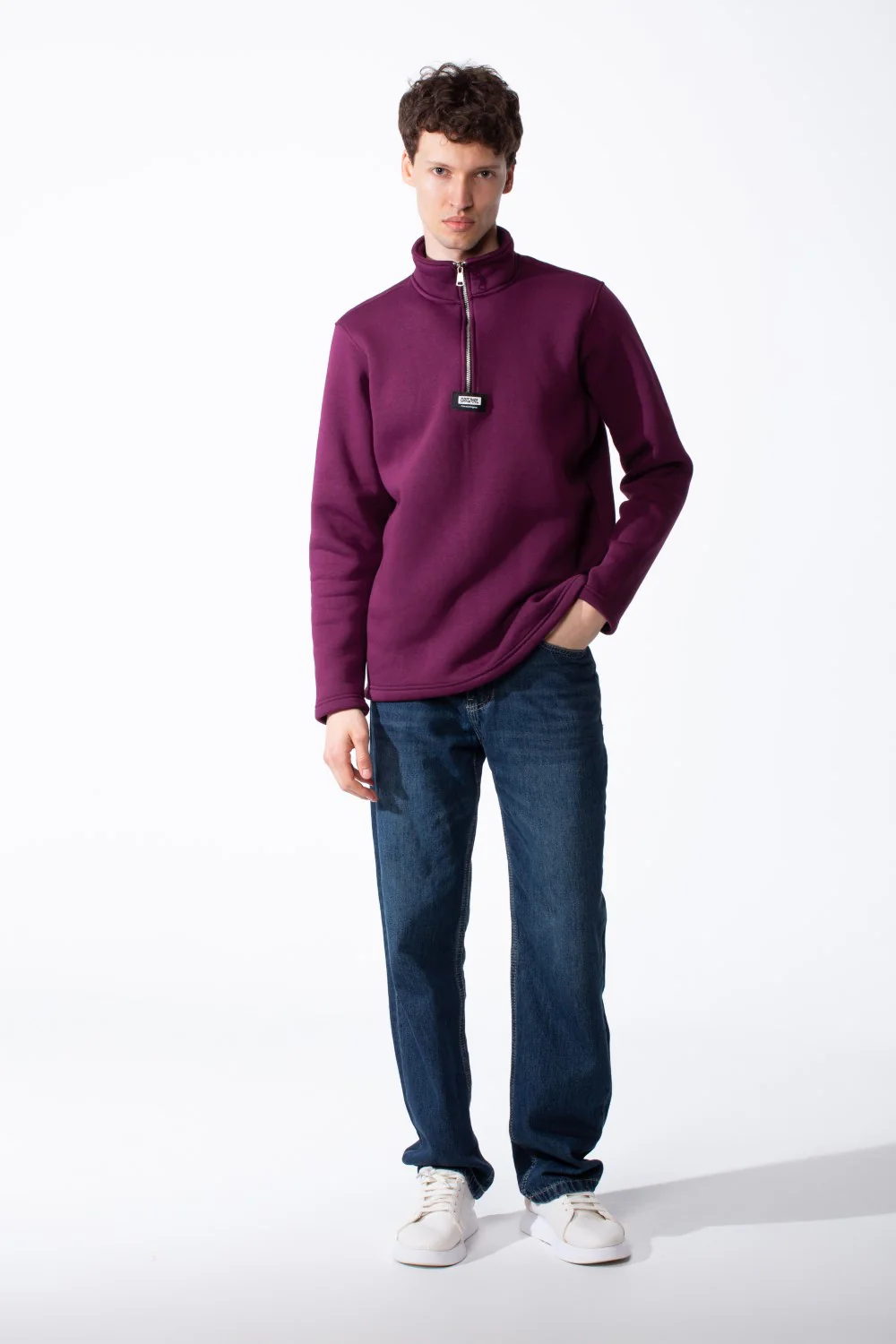 Men's Quarter-Zip Mock Neck Sweatshirt Detailed With Contrasting Metallic Zipper Branded Label Double Stitched Flat hem And Cuffs - Image 11