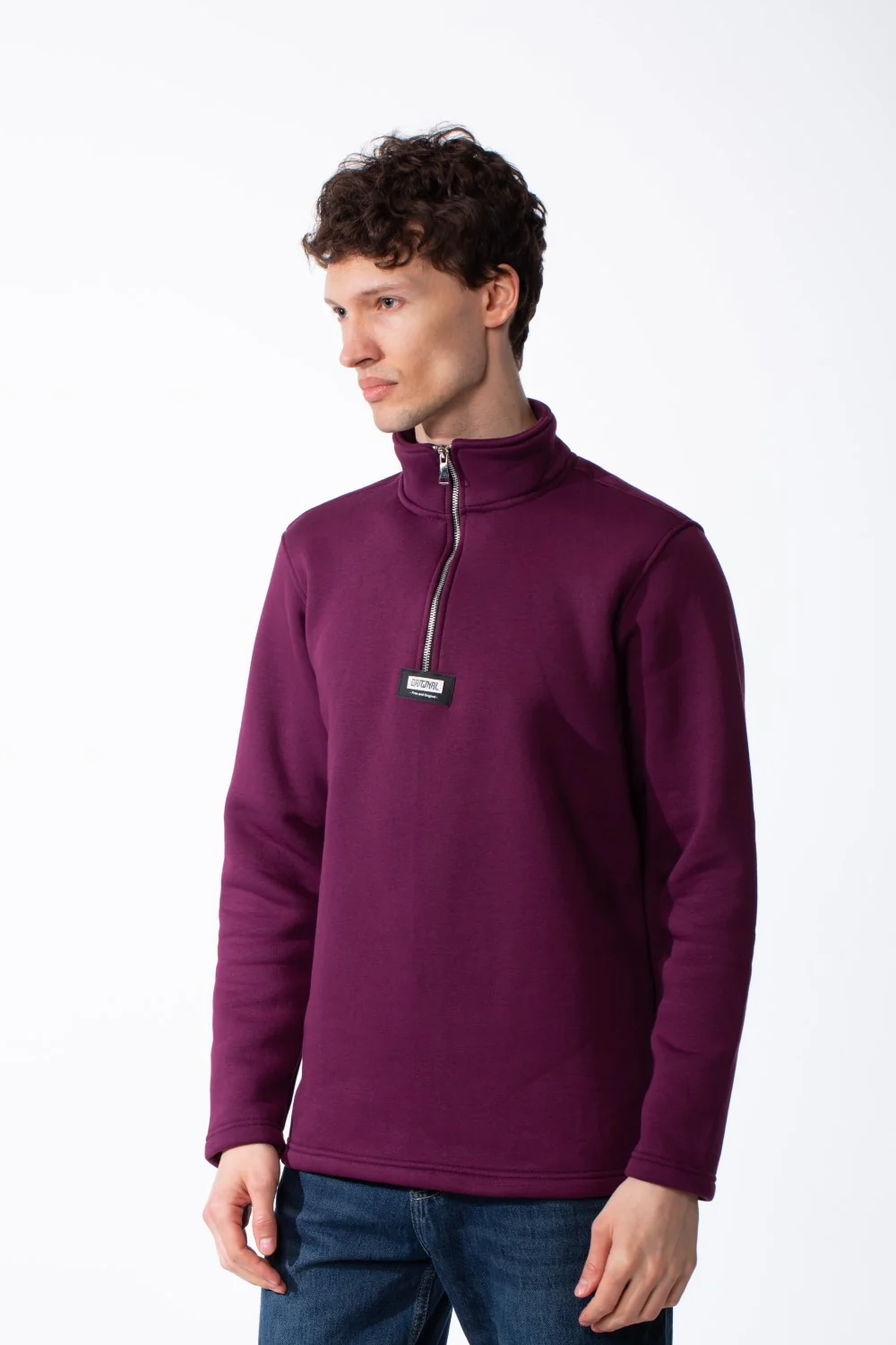 Men's Quarter-Zip Mock Neck Sweatshirt Detailed With Contrasting Metallic Zipper Branded Label Double Stitched Flat hem And Cuffs - Image 12