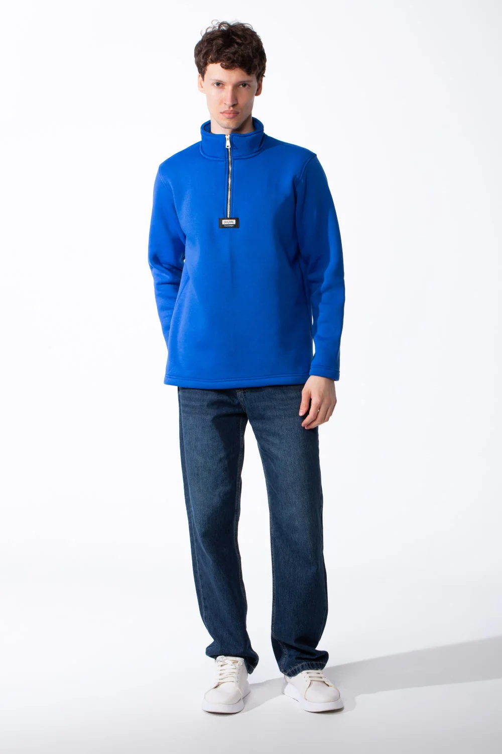 Men's Quarter-Zip Mock Neck Sweatshirt Detailed With Contrasting Metallic Zipper Branded Label Double Stitched Flat hem And Cuffs - Image 3
