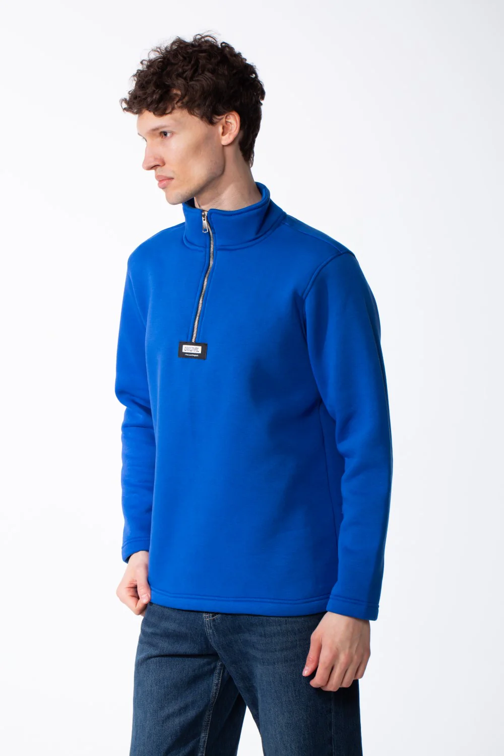 Men's Quarter-Zip Mock Neck Sweatshirt Detailed With Contrasting Metallic Zipper Branded Label Double Stitched Flat hem And Cuffs - Image 4