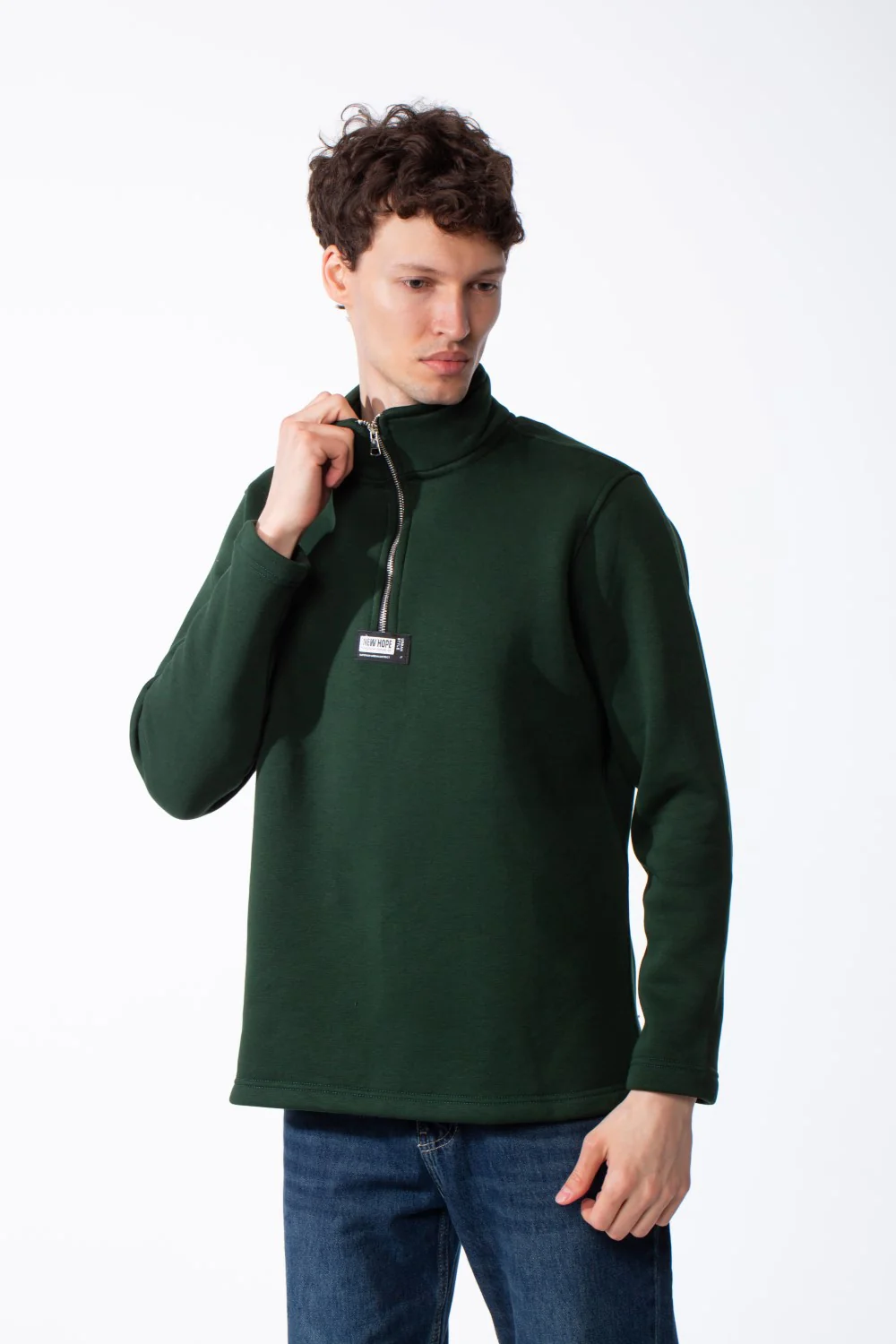 Men's Quarter-Zip Mock Neck Sweatshirt Detailed With Contrasting Metallic Zipper Branded Label Double Stitched Flat hem And Cuffs - Image 5