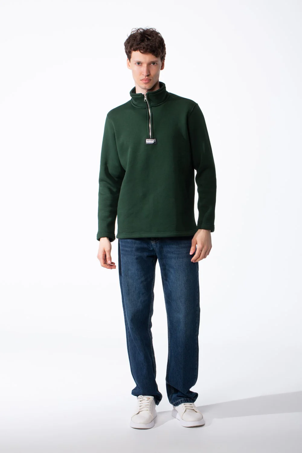 Men's Quarter-Zip Mock Neck Sweatshirt Detailed With Contrasting Metallic Zipper Branded Label Double Stitched Flat hem And Cuffs - Image 7