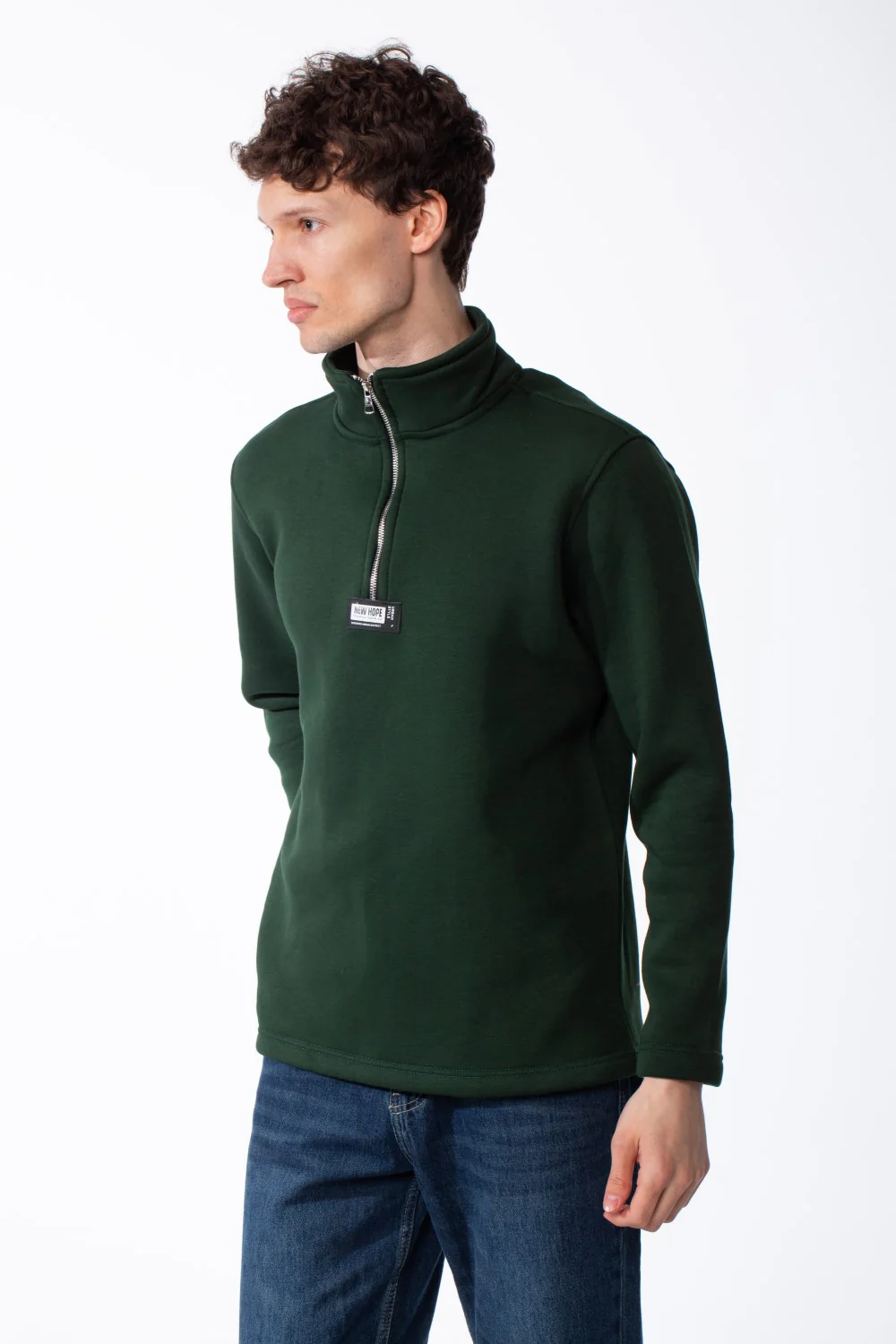 Men's Quarter-Zip Mock Neck Sweatshirt Detailed With Contrasting Metallic Zipper Branded Label Double Stitched Flat hem And Cuffs - Image 8