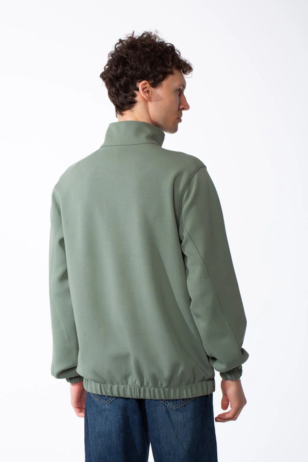Men's Quarter-Zip Mock Neck Sweatshirt Front Panelled Construction With Curved Seam Detailed Elasticated Hem And Cuffs Side-Entry Pockets - Image 10