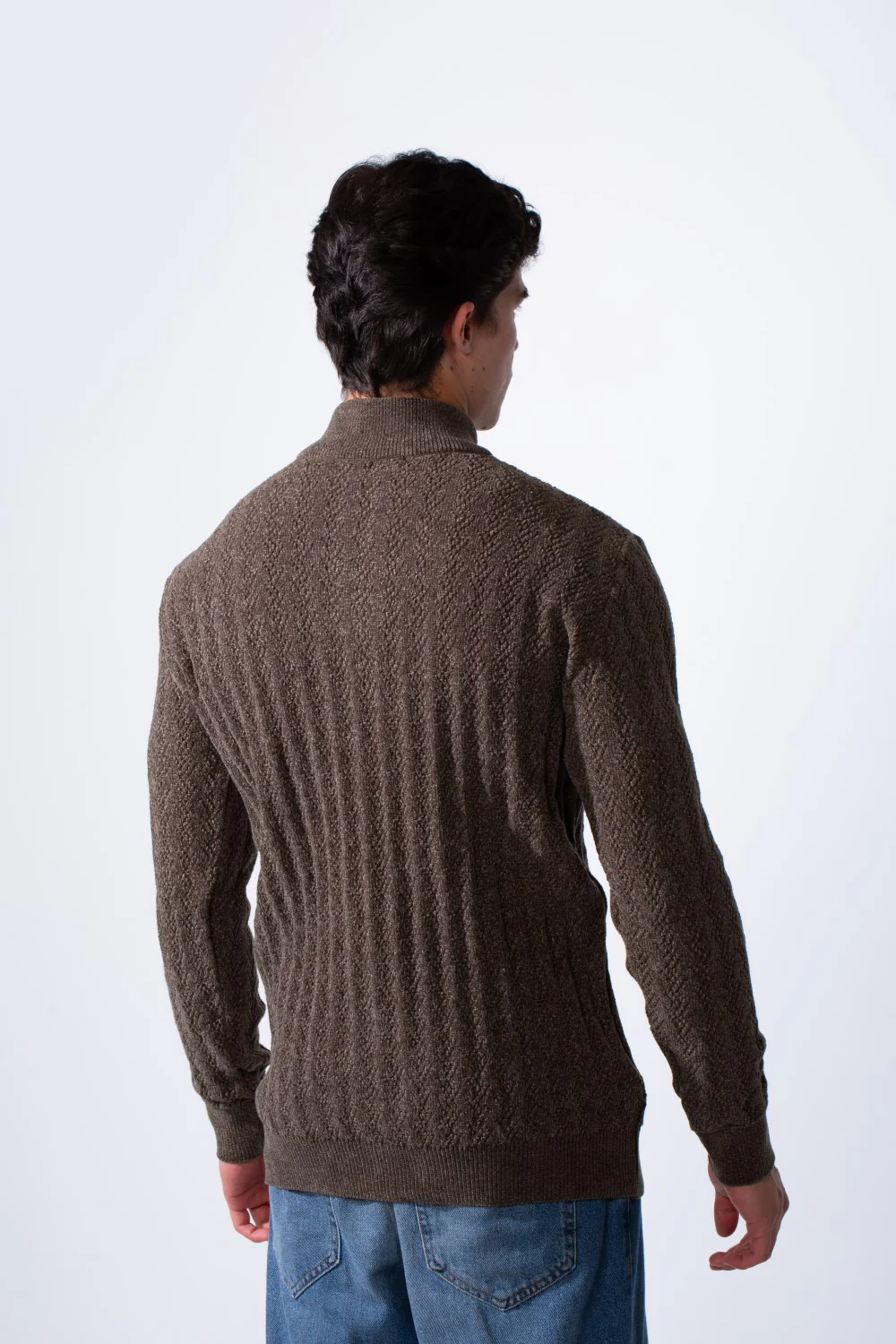 Men's Quarter Zip Slim Fit High Neck Textured Fabric Pullover - Image 2