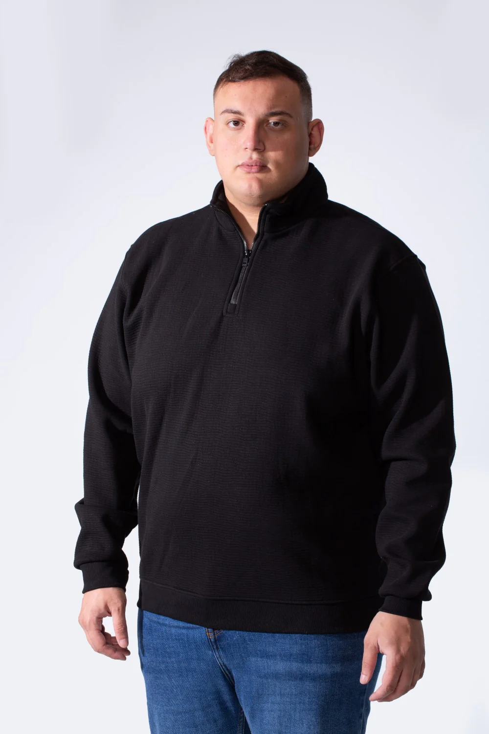 Men's Quarter Zip With High Neck Pasic Design Long Sleeve Daily Wear Knit Versatile Big Size Sweatshirt - Image 5