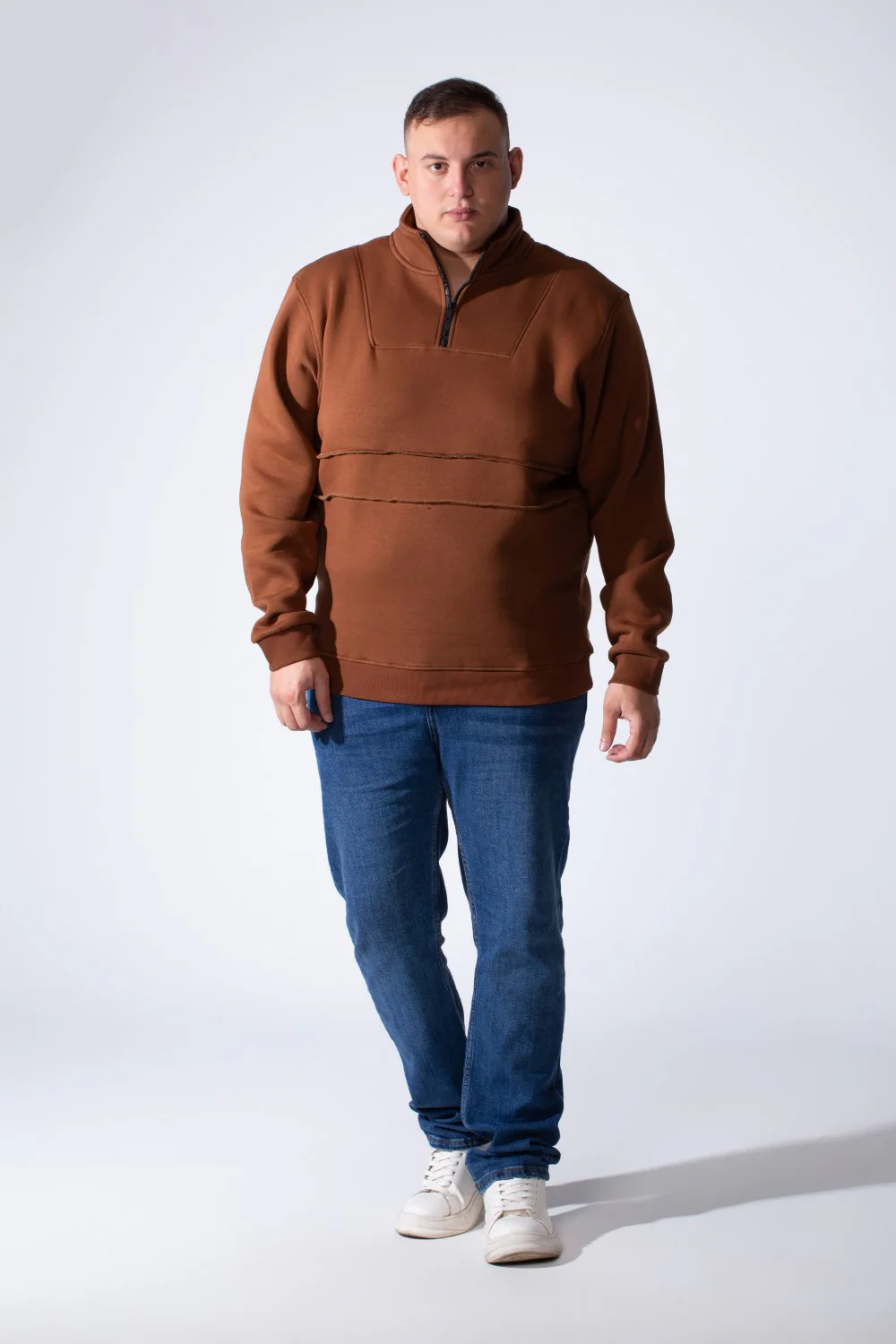 Men's Quarter Zip High Neck With Long Sleeve Daily Wear Melton Versatile Big Size Sweatshirt - Image 11