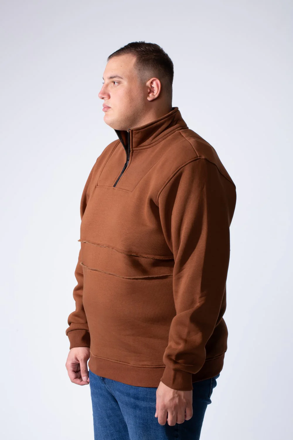 Men's Quarter Zip High Neck With Long Sleeve Daily Wear Melton Versatile Big Size Sweatshirt - Image 12