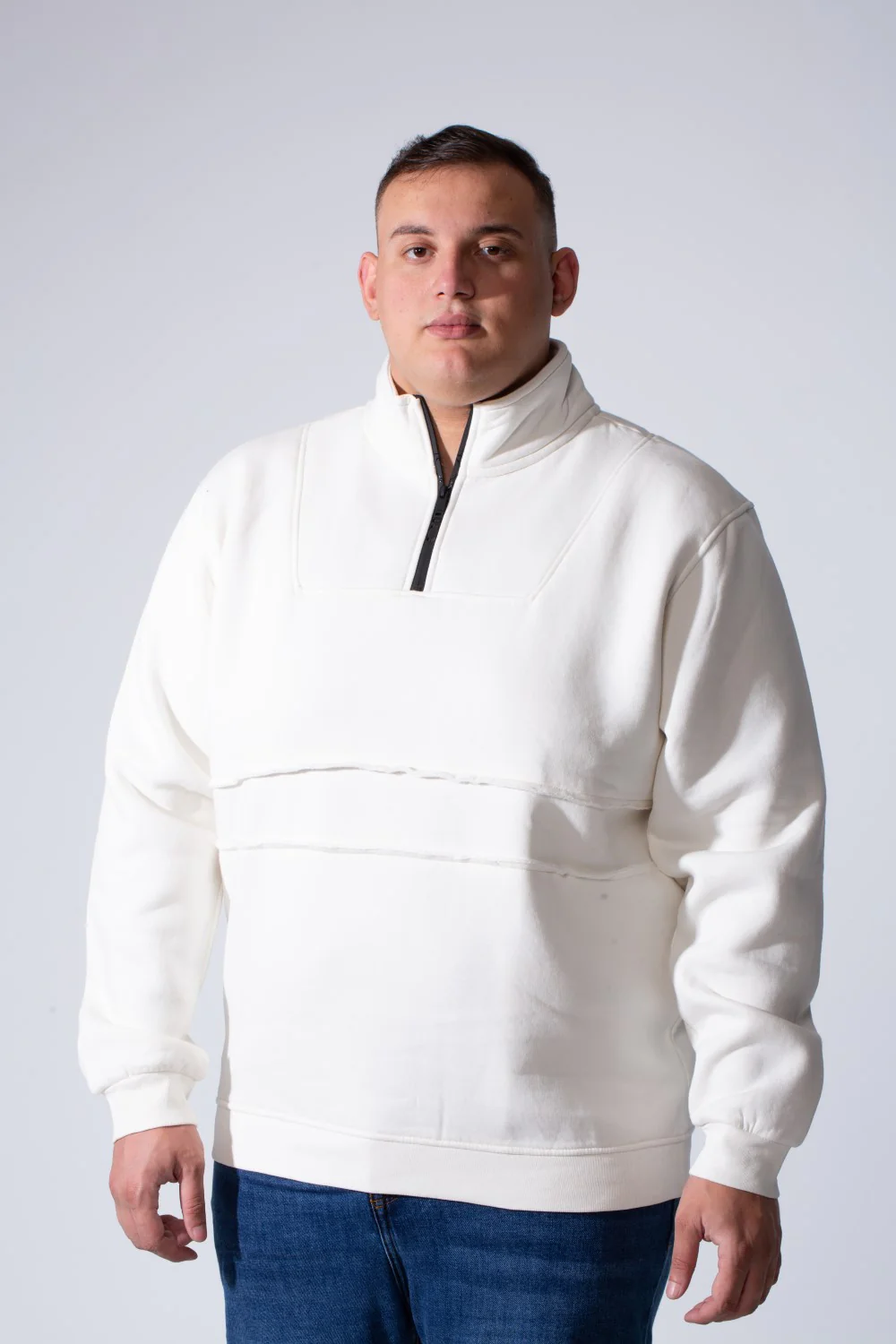 Men's Quarter Zip High Neck With Long Sleeve Daily Wear Melton Versatile Big Size Sweatshirt - Image 13