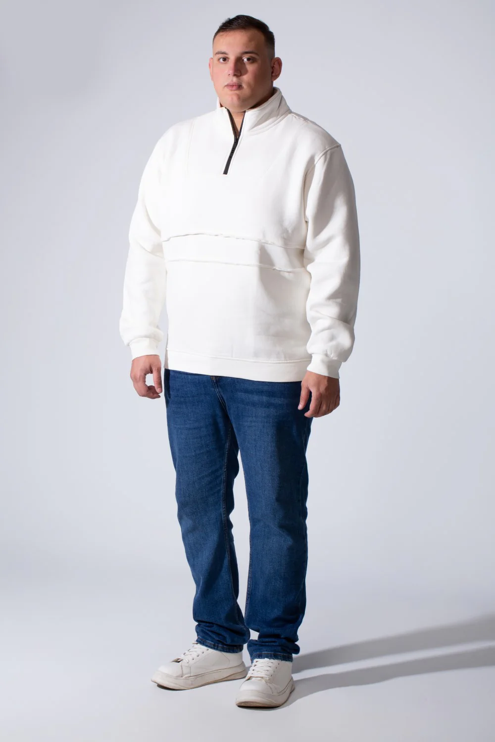 Men's Quarter Zip High Neck With Long Sleeve Daily Wear Melton Versatile Big Size Sweatshirt - Image 15