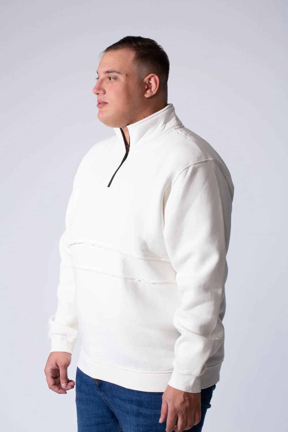 Men's Quarter Zip High Neck With Long Sleeve Daily Wear Melton Versatile Big Size Sweatshirt - Image 16