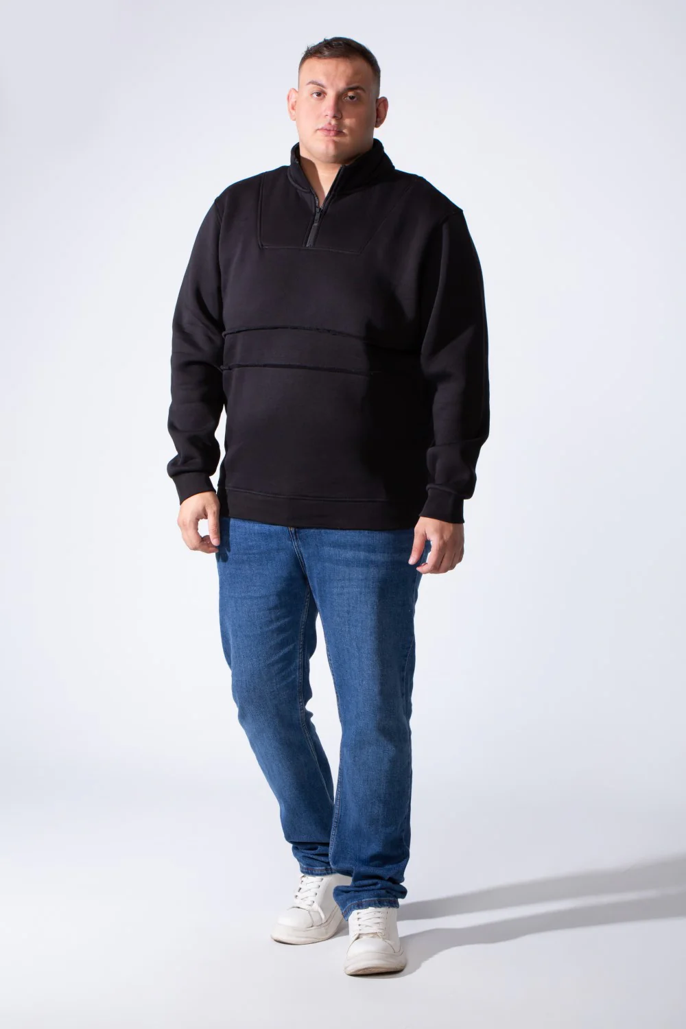 Men's Quarter Zip High Neck With Long Sleeve Daily Wear Melton Versatile Big Size Sweatshirt - Image 3
