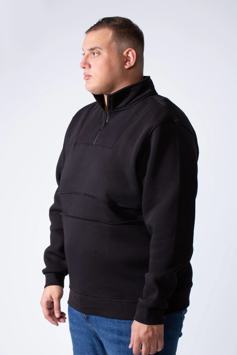 Men's Quarter Zip High Neck With Long Sleeve Daily Wear Melton Versatile Big Size Sweatshirt - Image 4