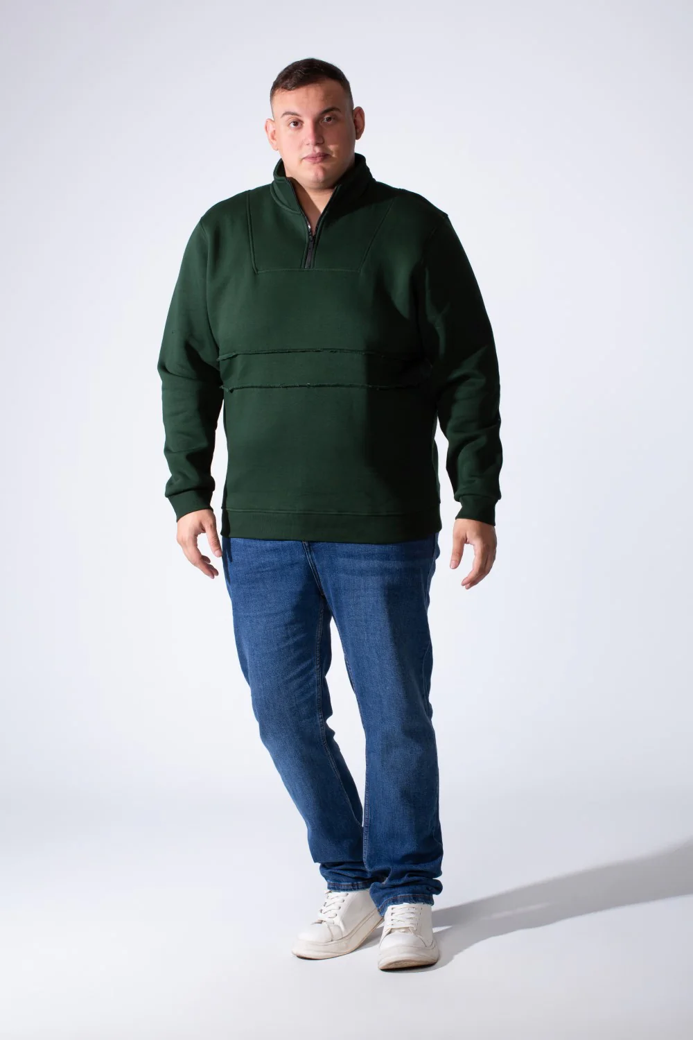 Men's Quarter Zip High Neck With Long Sleeve Daily Wear Melton Versatile Big Size Sweatshirt - Image 7