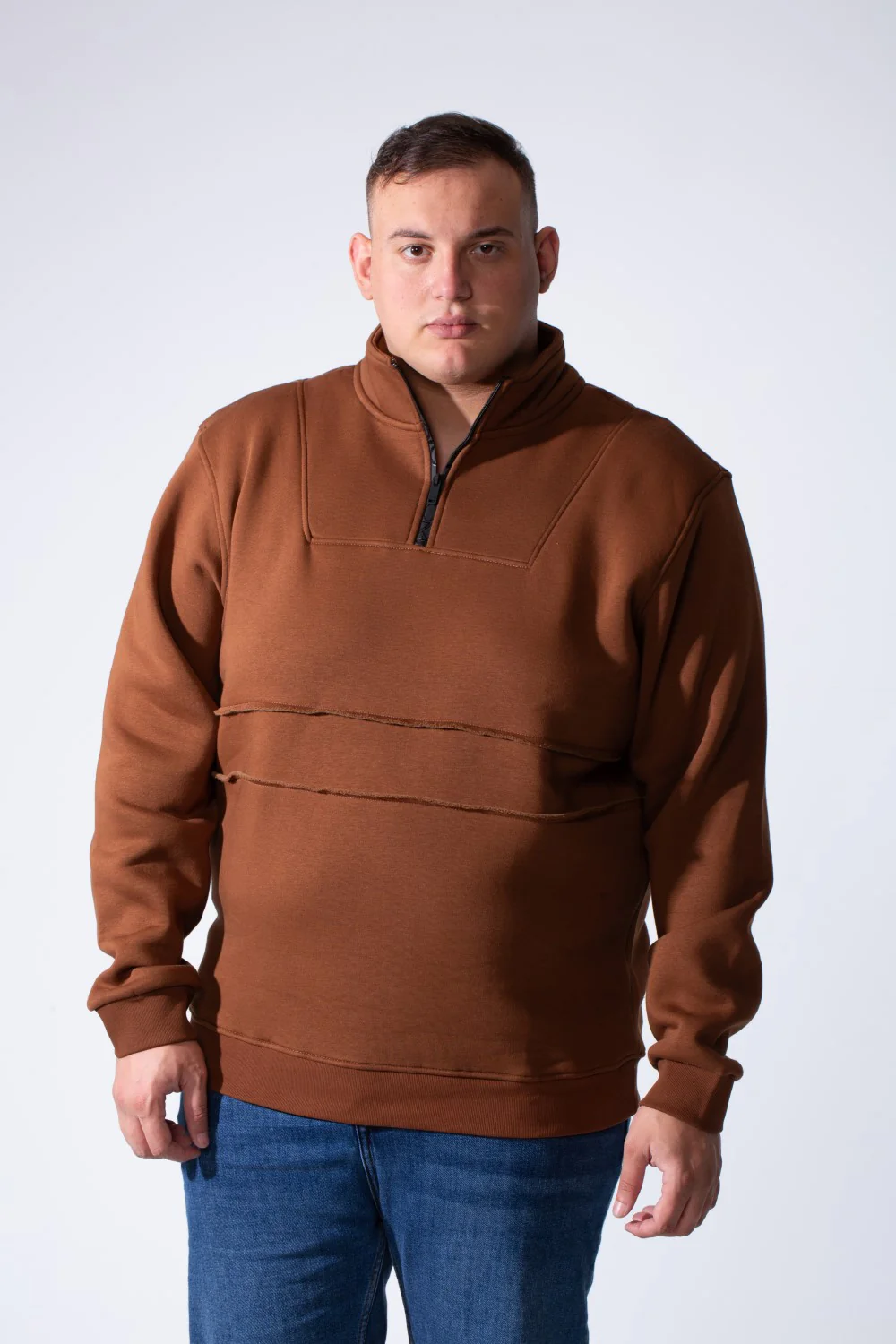 Men's Quarter Zip High Neck With Long Sleeve Daily Wear Melton Versatile Big Size Sweatshirt - Image 9
