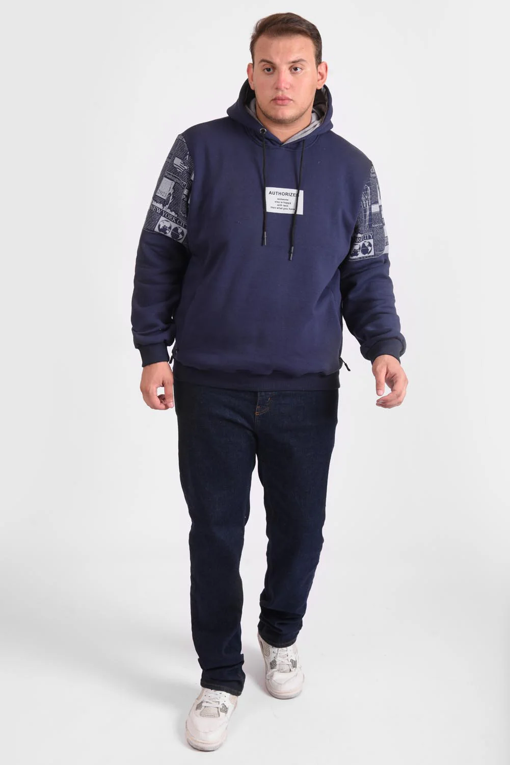 Men's Regular Fit Front Printed Hoodie Melton Basic Padded Big Size Sweatshirt - Image 3