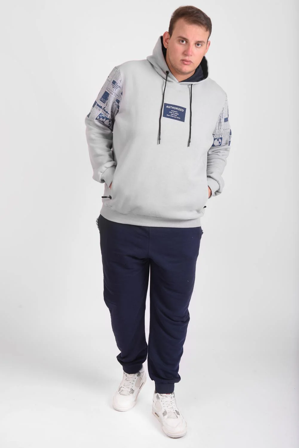Men's Regular Fit Front Printed Hoodie Melton Basic Padded Big Size Sweatshirt - Image 4