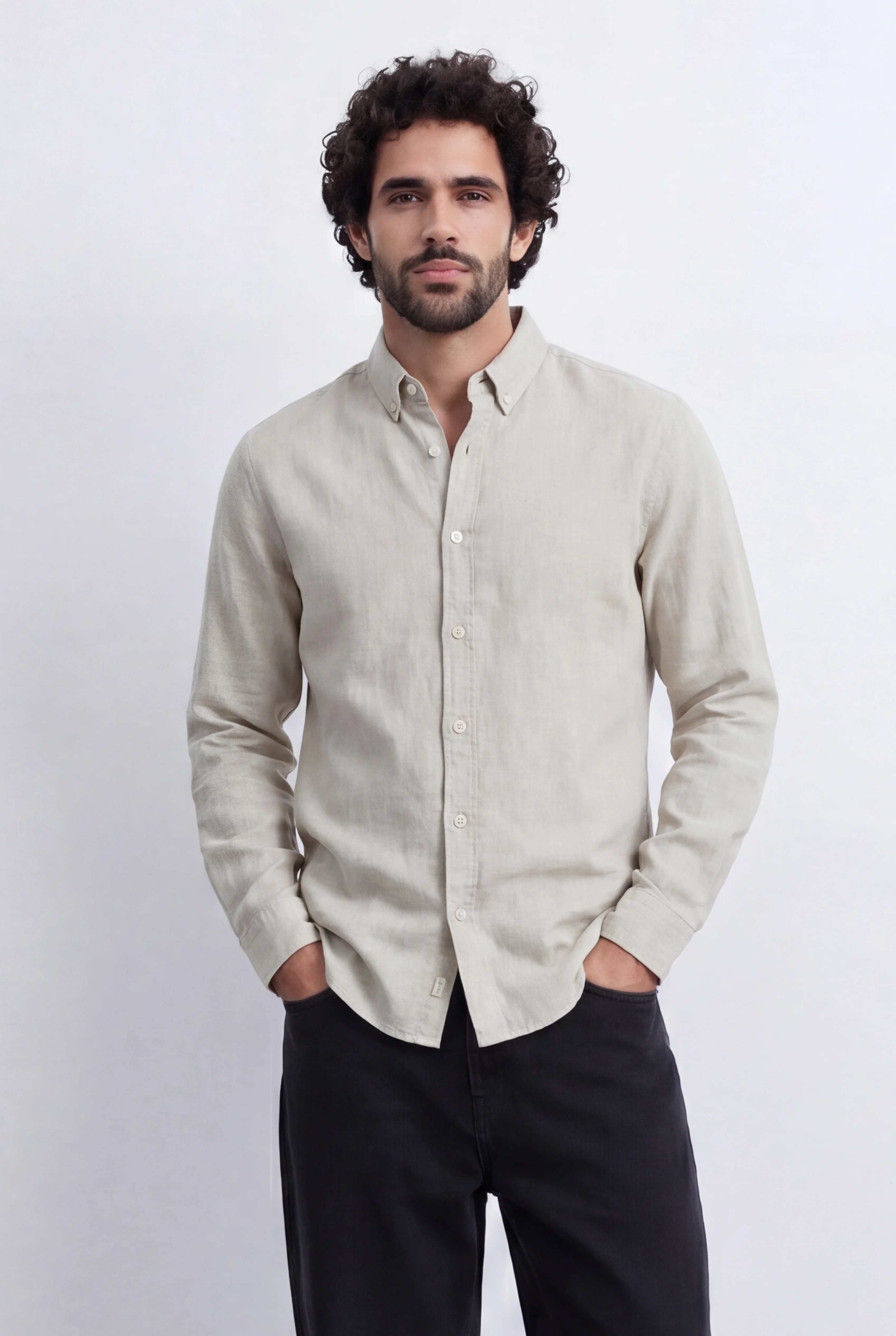 Men's Regular Fit Linen Shirt Lightweight Long Sleeve Button-Up Smart Casual Style Tomato Store