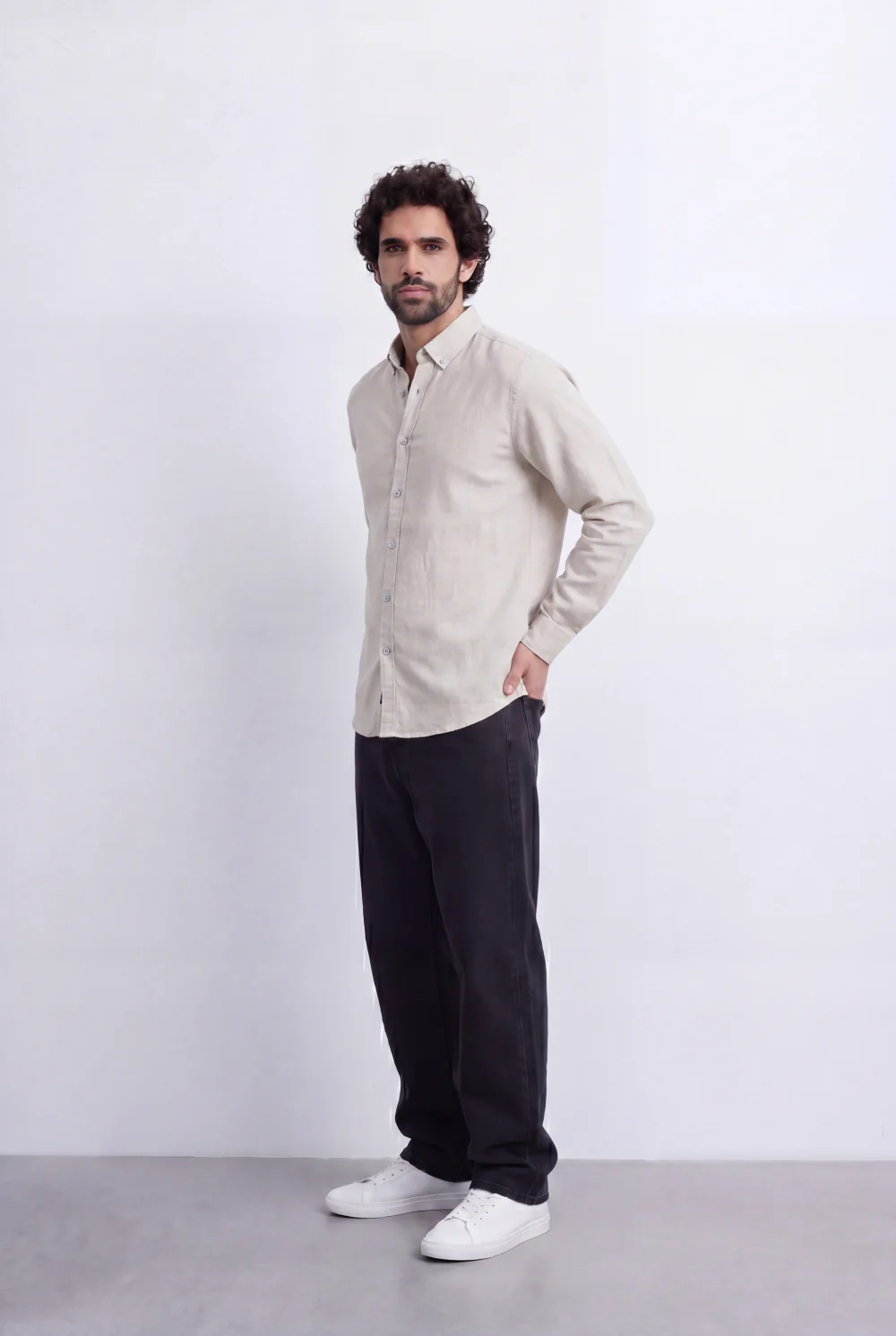 Men's Regular Fit Linen Shirt Lightweight Long Sleeve Button-Up Smart Casual Style Tomato Store - Image 3