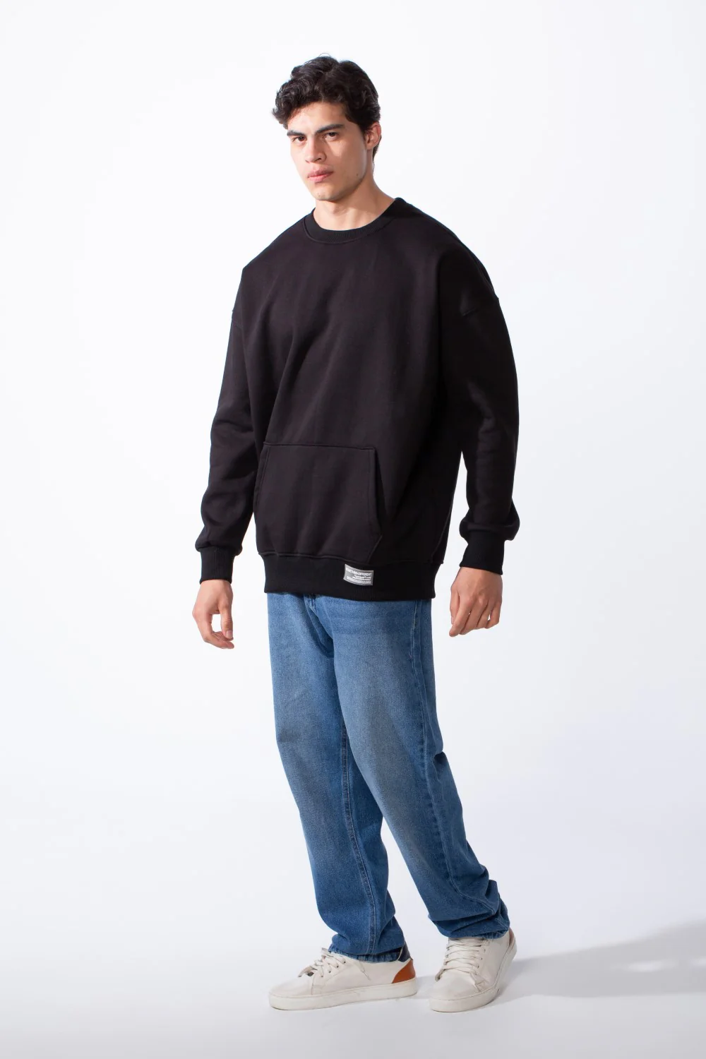Men's Regular Fit Long Sleeve Crew Neck Kangaroo Pocket Knit Comfortable Melton Sweatshirt - Image 3