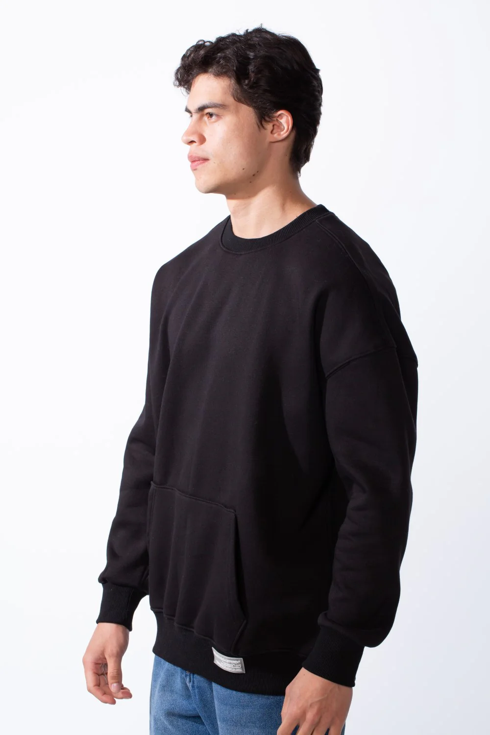 Men's Regular Fit Long Sleeve Crew Neck Kangaroo Pocket Knit Comfortable Melton Sweatshirt - Image 4