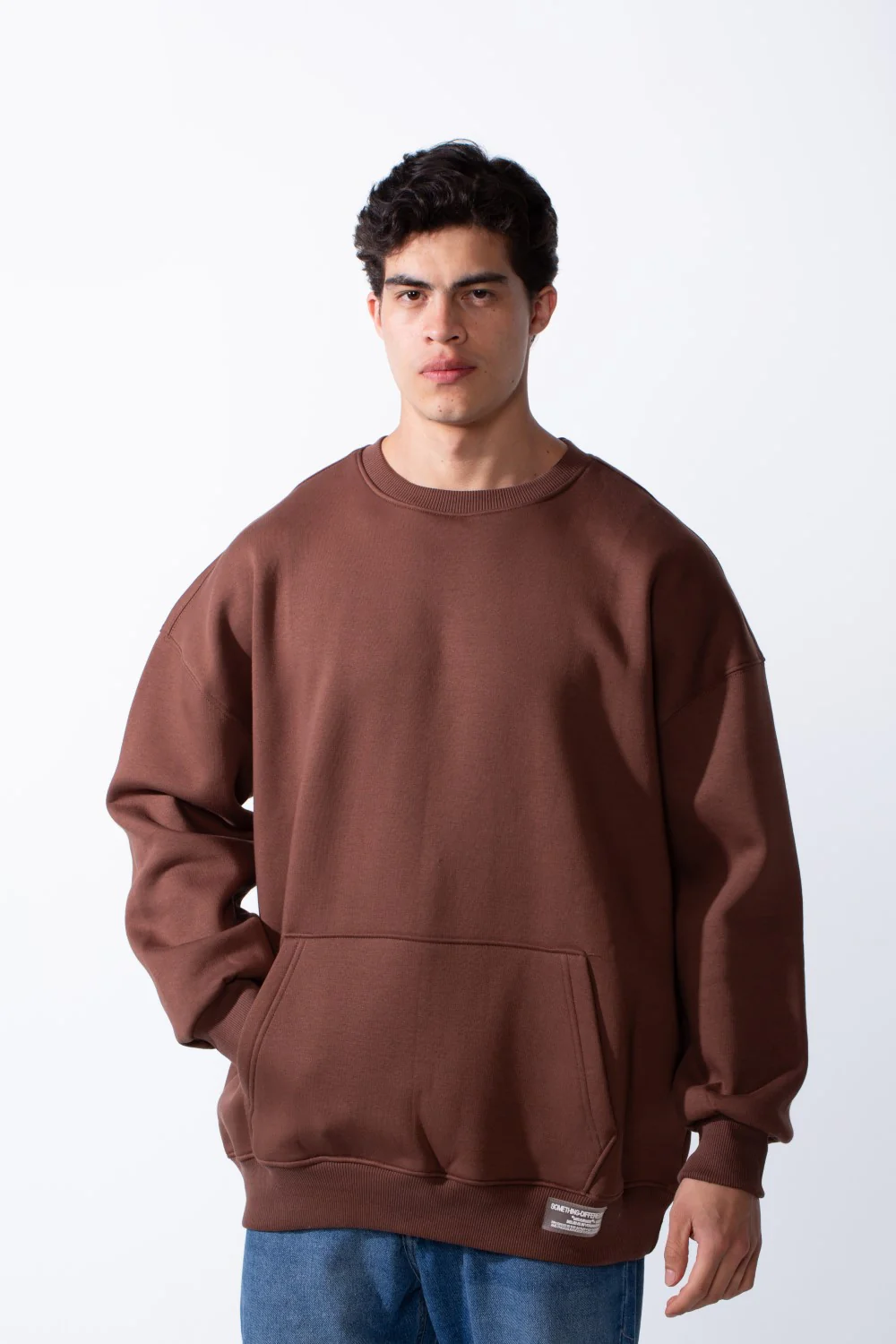 Men's Regular Fit Long Sleeve Crew Neck Kangaroo Pocket Knit Comfortable Melton Sweatshirt - Image 5