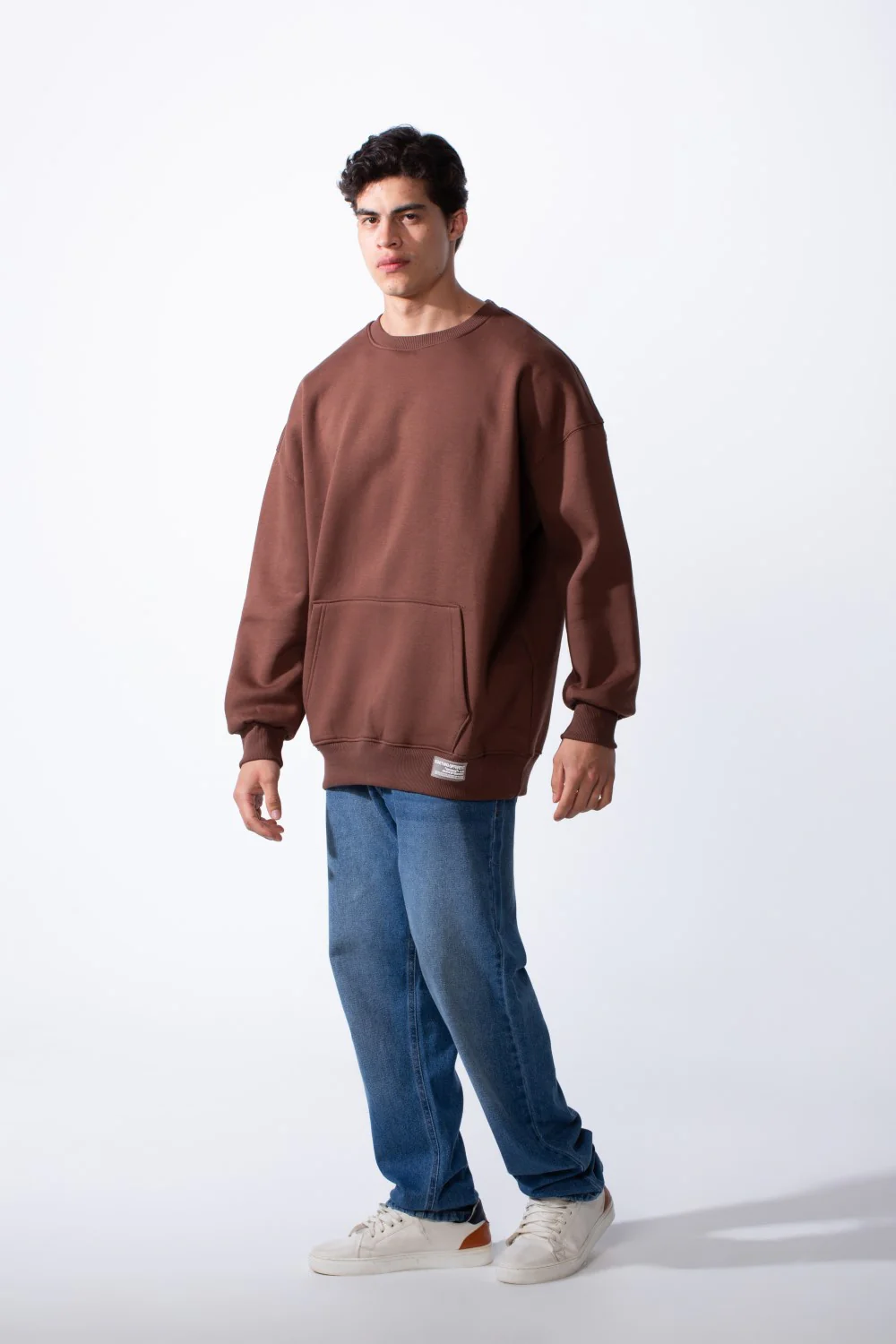 Men's Regular Fit Long Sleeve Crew Neck Kangaroo Pocket Knit Comfortable Melton Sweatshirt - Image 7