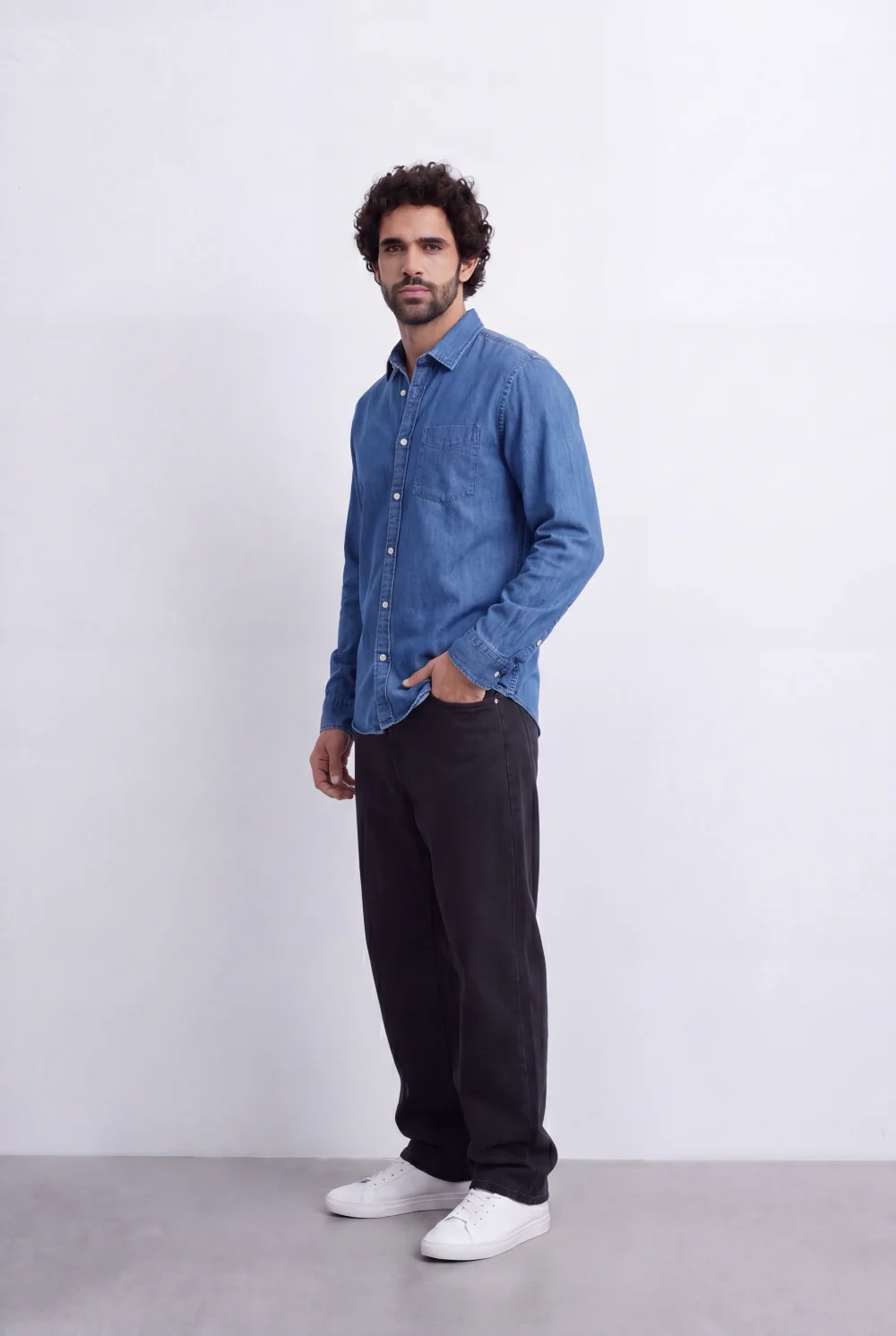 Men's Regular Fit Long Sleeve Jeans Denim Shirt Classic Chest Pocket Button Up Tomato Store Casual Everyday Style - Image 3