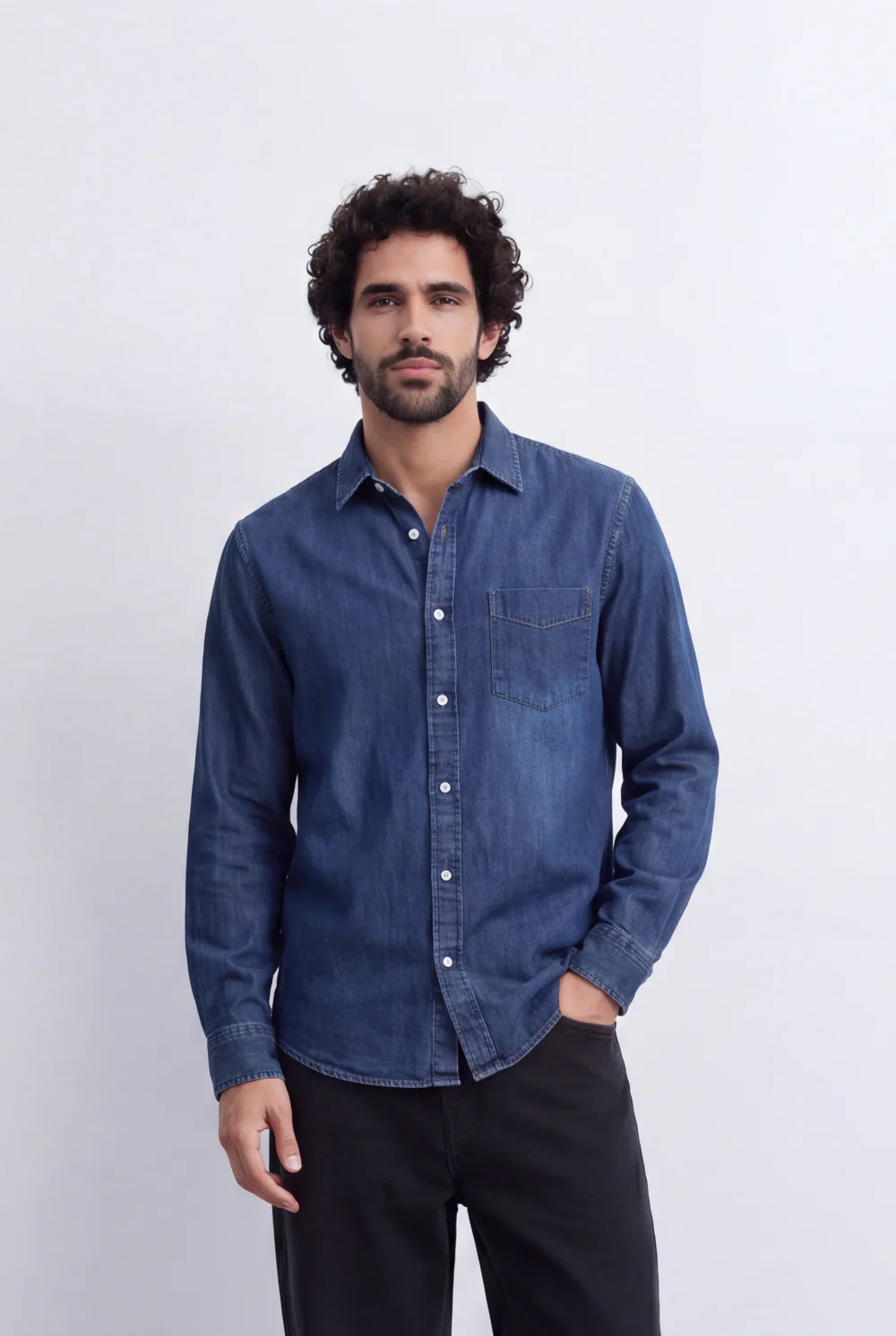 Men's Regular Fit Long Sleeve Jeans Denim Shirt Classic Chest Pocket Button Up Tomato Store Casual Everyday Style - Image 5