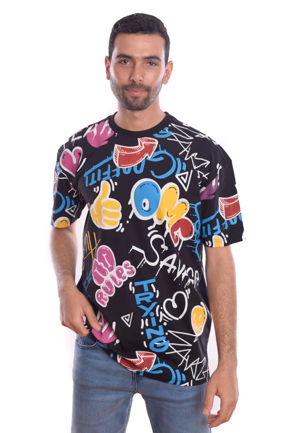 Men's Regular Fit Over Size Comfort Cotton Front & Back Printed Round T-shirt - Image 4
