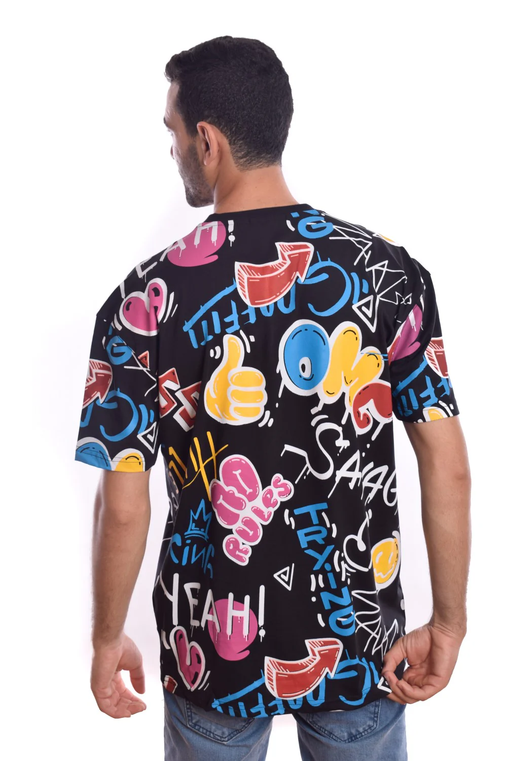 Men's Regular Fit Over Size Comfort Cotton Front & Back Printed Round T-shirt - Image 5