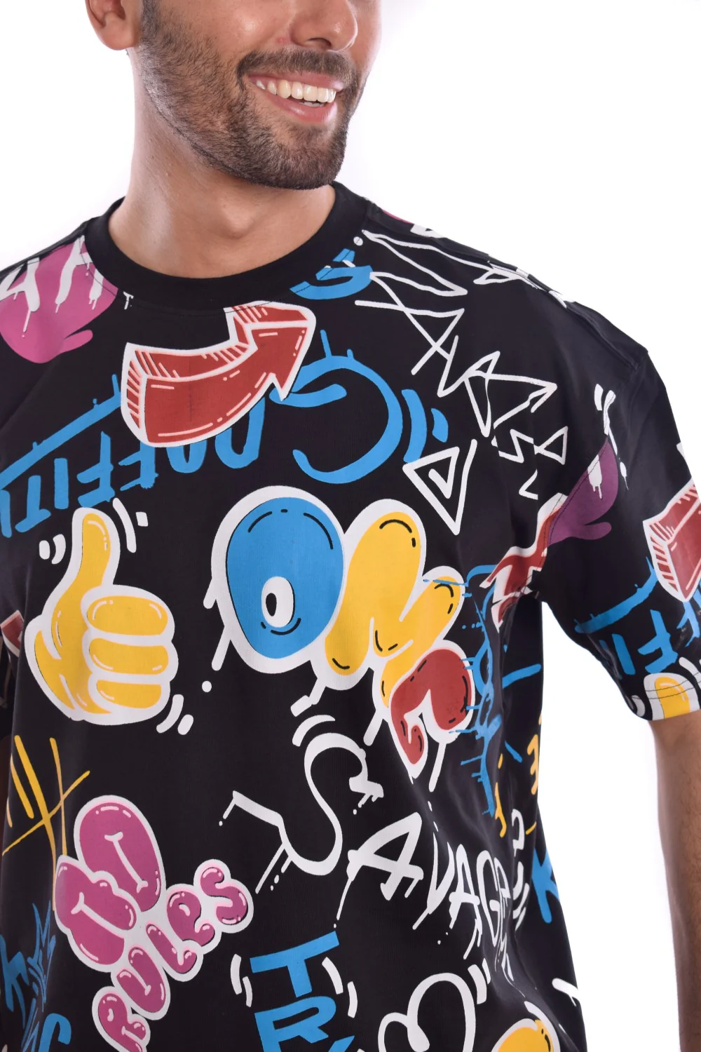 Men's Regular Fit Over Size Comfort Cotton Front & Back Printed Round T-shirt - Image 6
