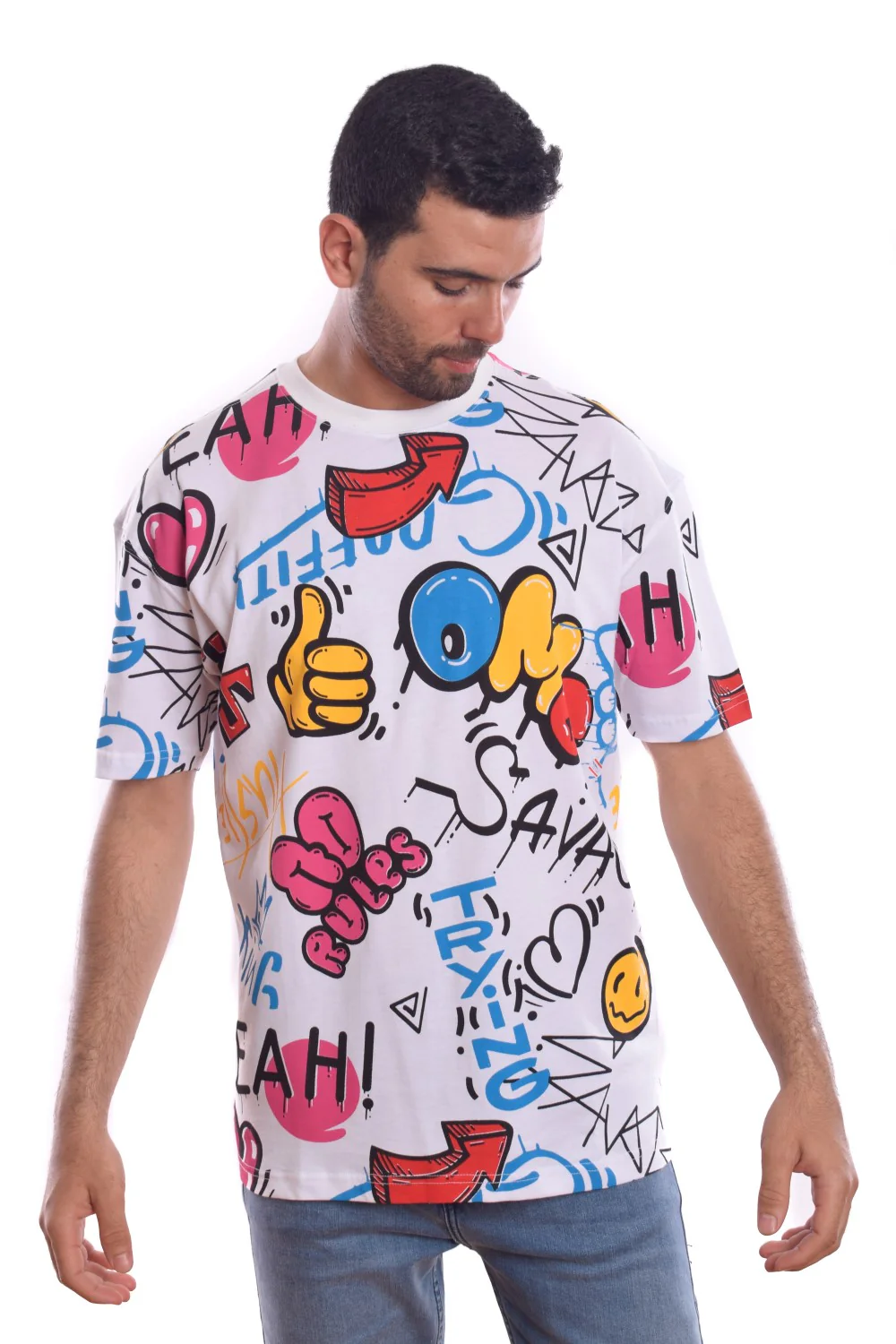 Men's Regular Fit Over Size Comfort Cotton Front & Back Printed Round T-shirt - Image 7