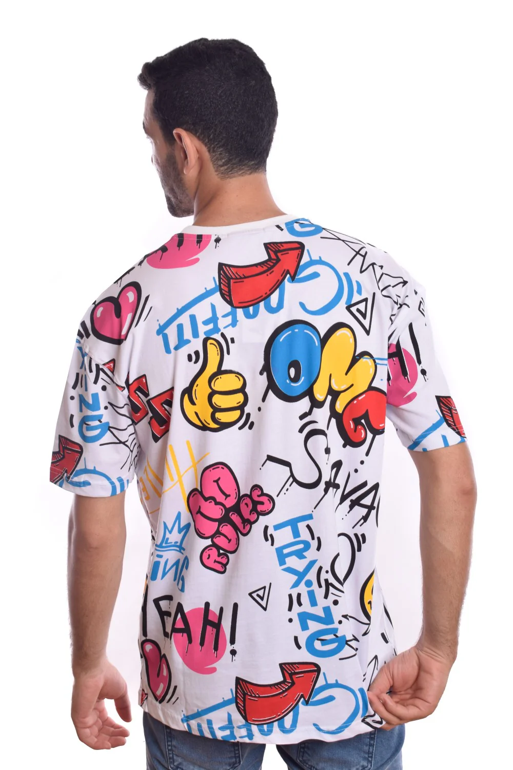 Men's Regular Fit Over Size Comfort Cotton Front & Back Printed Round T-shirt - Image 8