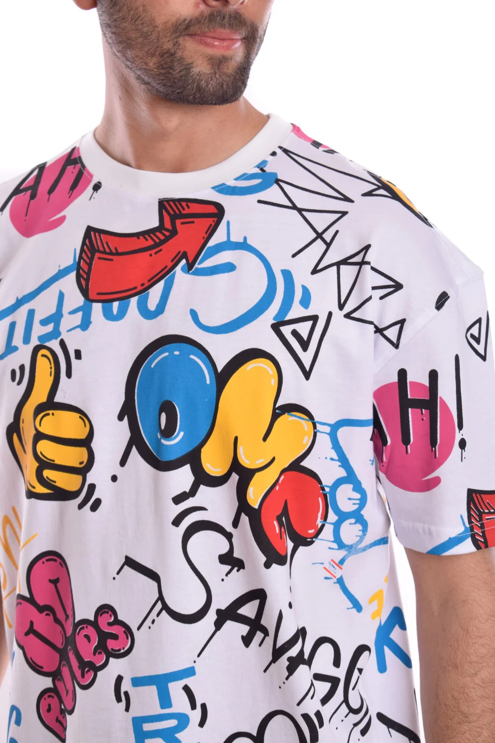 Men's Regular Fit Over Size Comfort Cotton Front & Back Printed Round T-shirt - Image 9