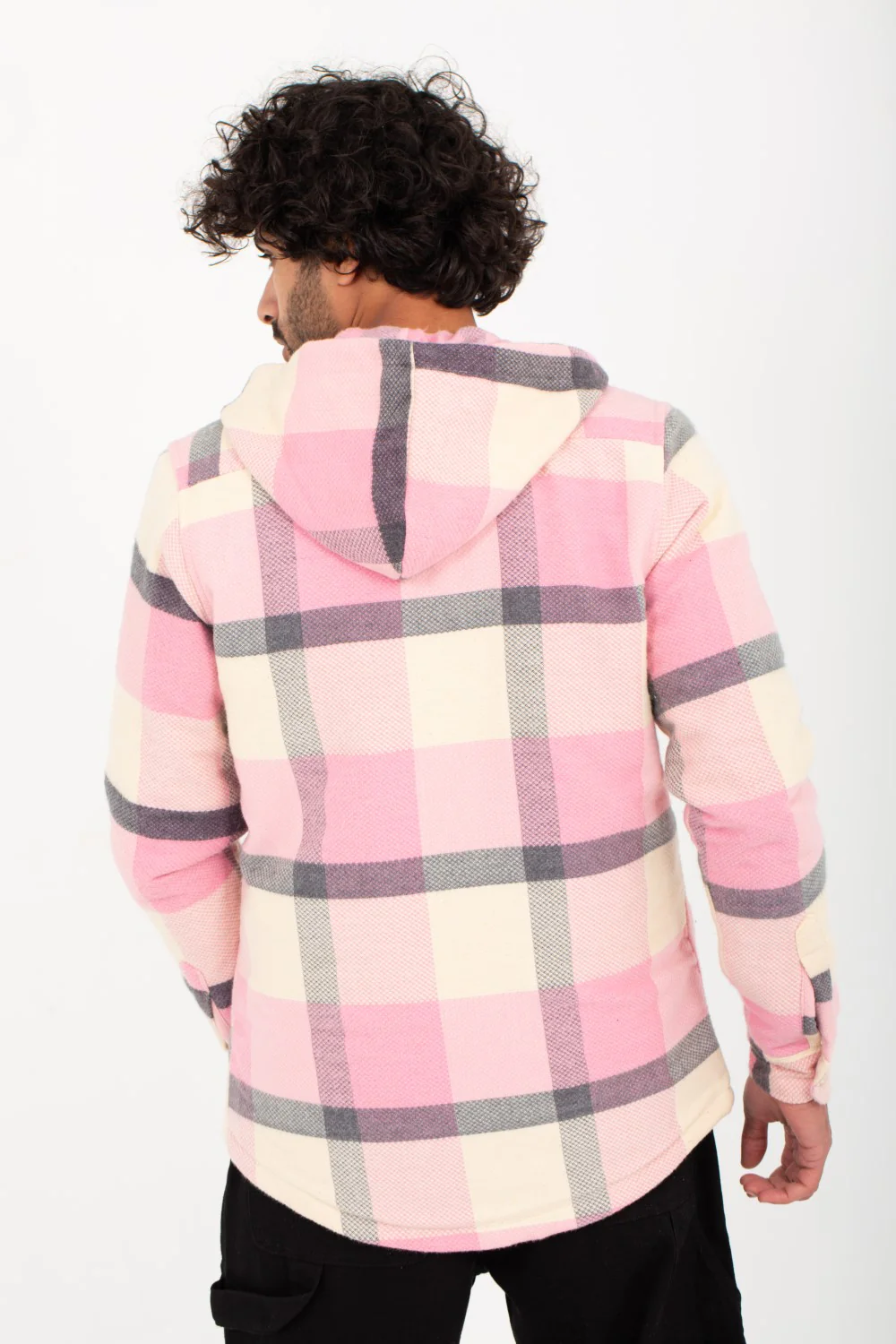 Men's Regular Fit Padded Zipper Made Of Soft Wool Hooded Checked Shirt - Image 8