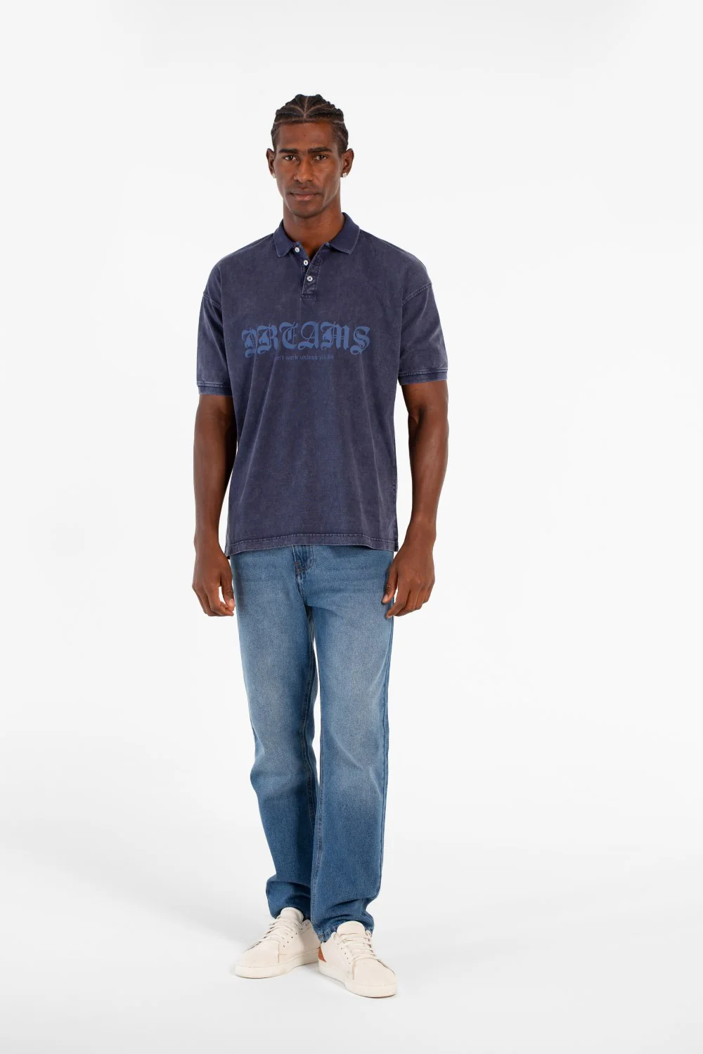 Men's Regular Fit Polo Washed Short Sleeves Half Buttons T-Shirt With Front Print - Image 12