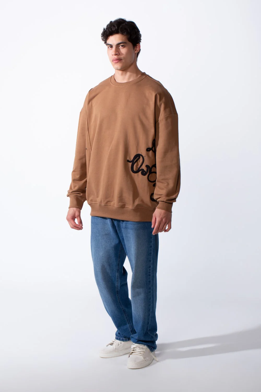 Men's Regular Fit Side Pattern Long Sleeve Crew Neckline Melton Fabric Daily Wear Sweatshirt - Image 3