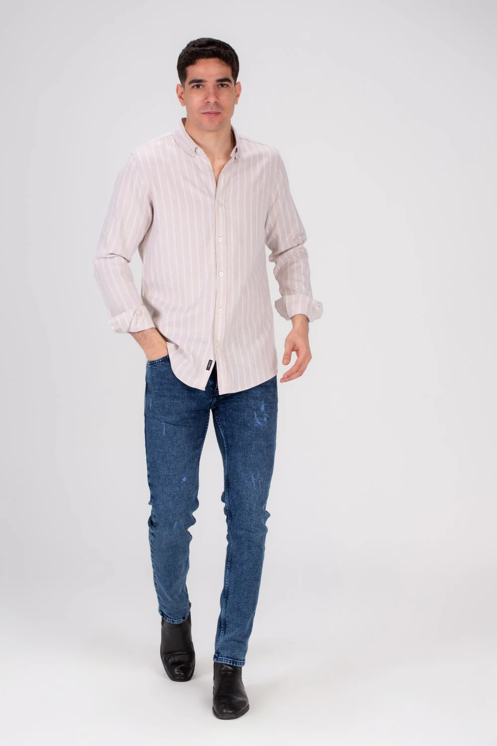 Men's Regular Fit Striped Details Long Sleeves Shirt Crafted From Soft Cotton For All Day Comfort - Image 3