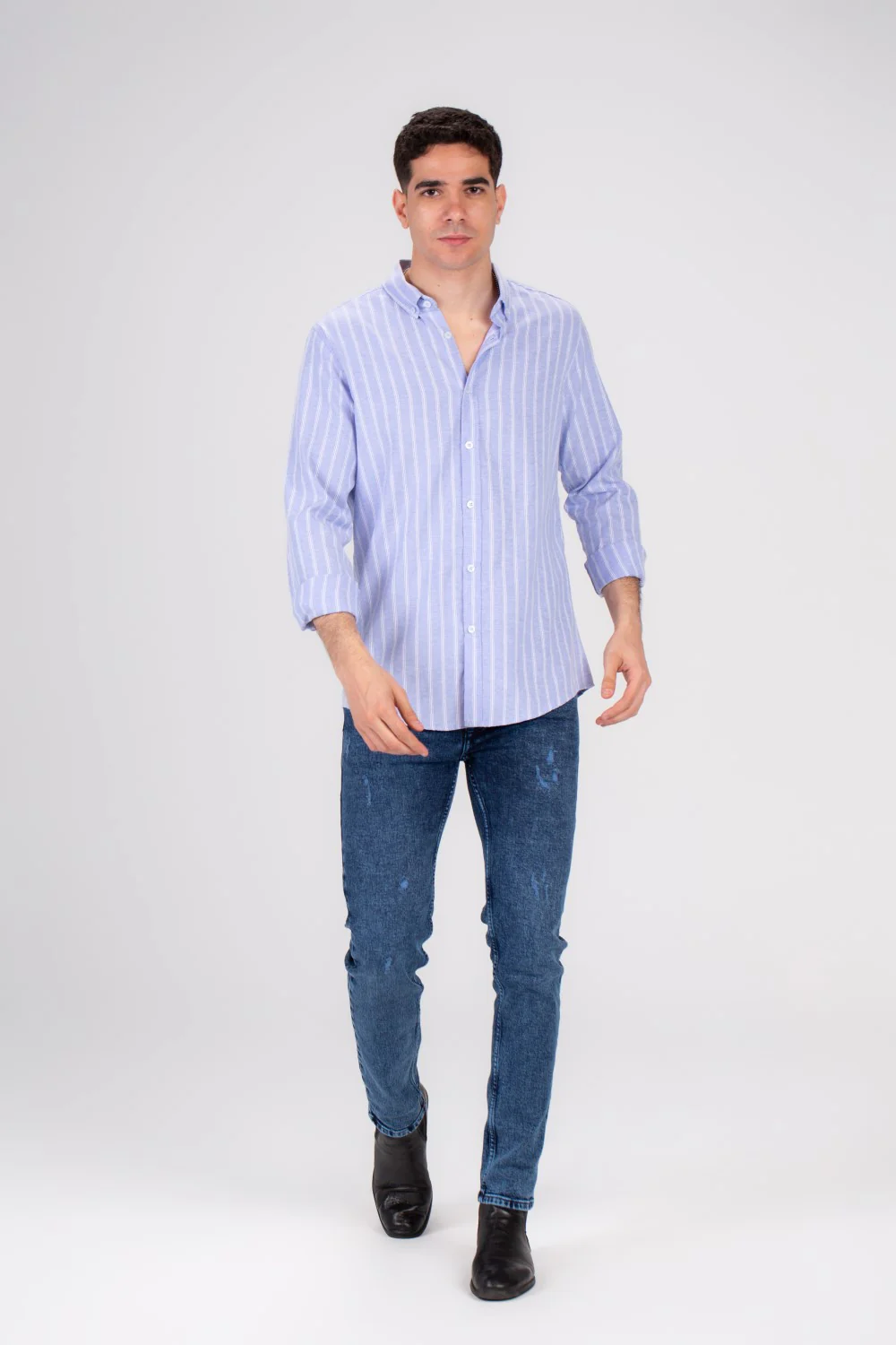 Men's Regular Fit Striped Details Long Sleeves Shirt Crafted From Soft Cotton For All Day Comfort - Image 4