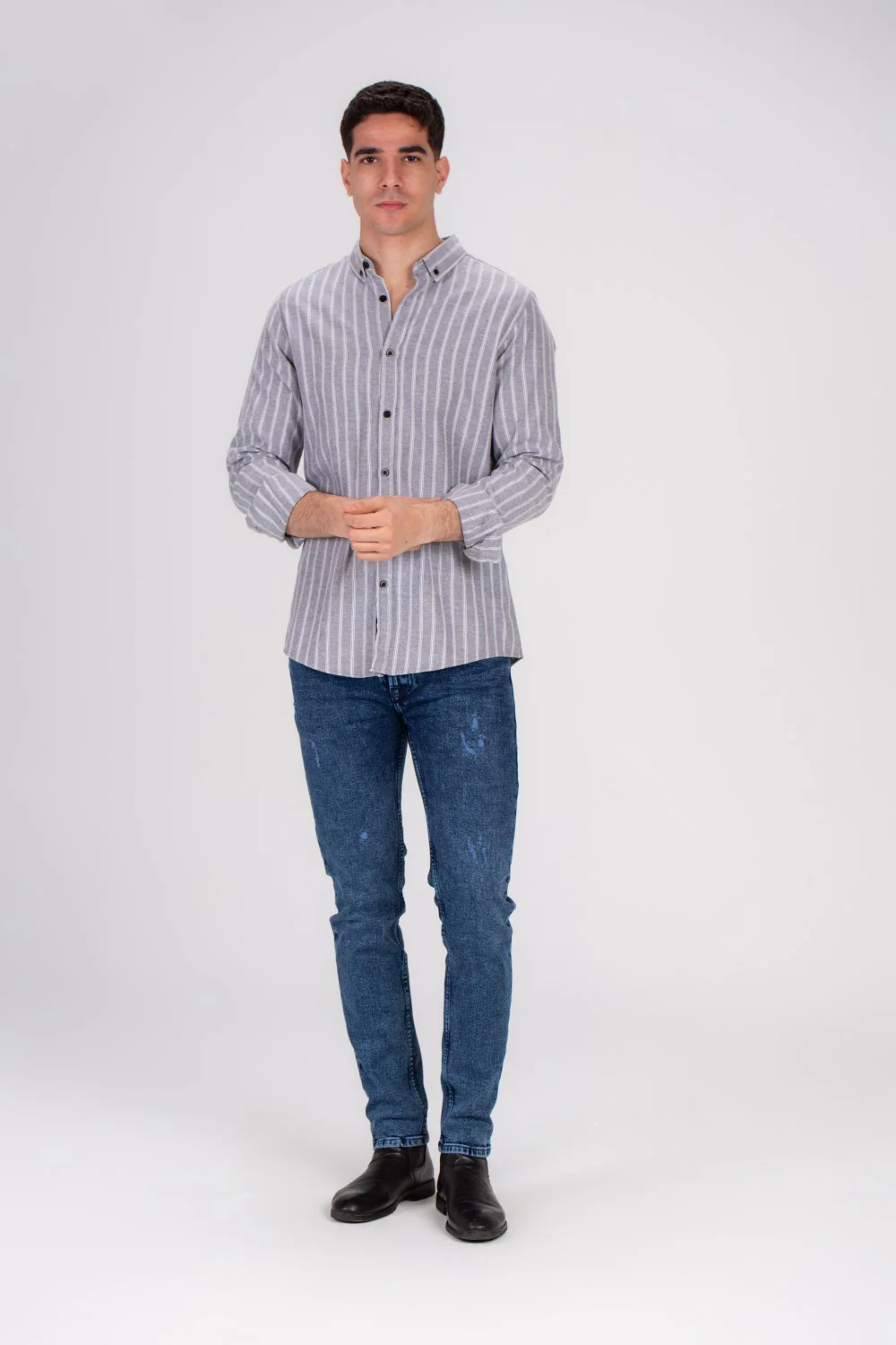 Men's Regular Fit Striped Details Long Sleeves Shirt Crafted From Soft Cotton For All Day Comfort - Image 7
