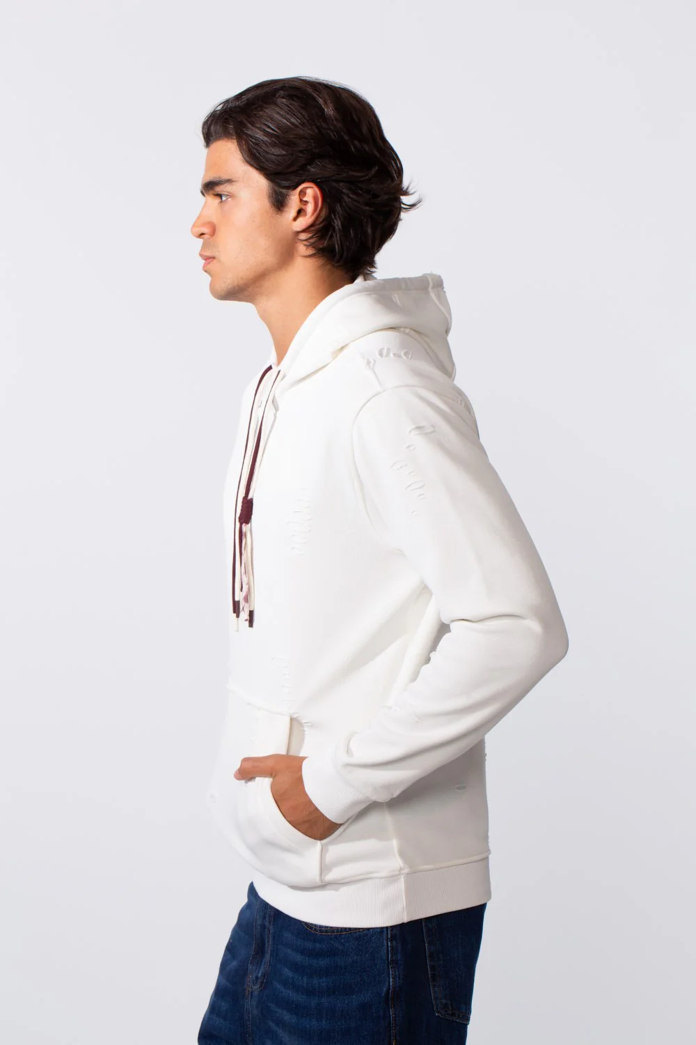 Men's Ripped Slim Fit Kangaroo Pocket Hood Sweatshirt - Image 12