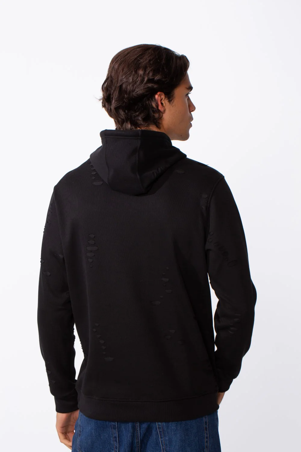 Men's Ripped Slim Fit Kangaroo Pocket Hood Sweatshirt - Image 2