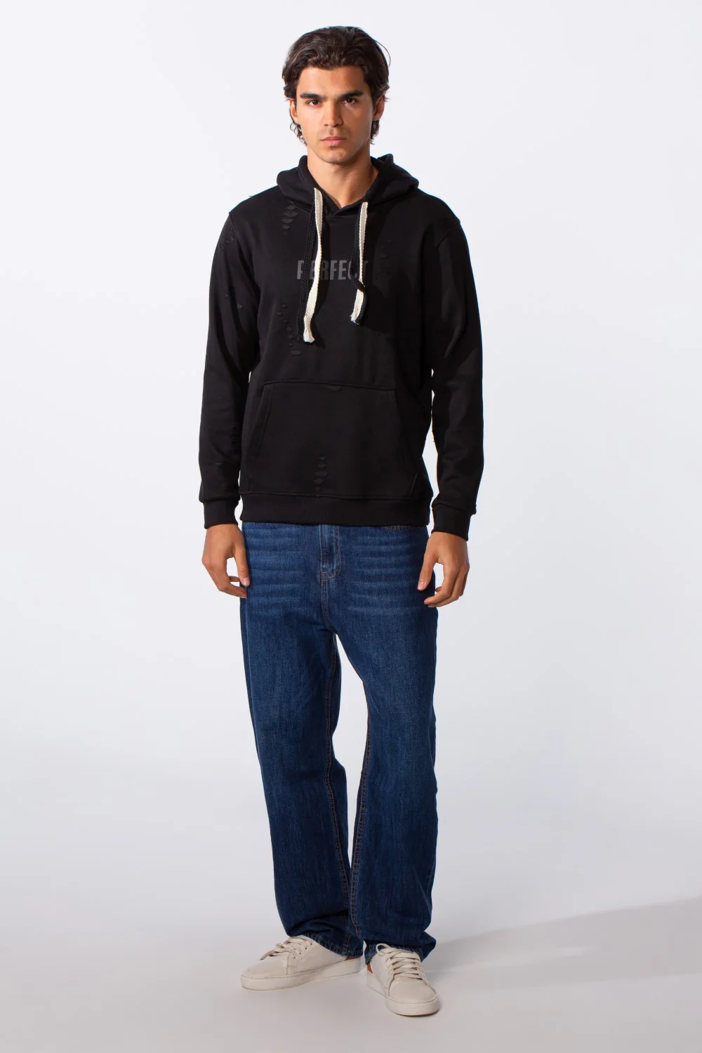 Men's Ripped Slim Fit Kangaroo Pocket Hood Sweatshirt - Image 3